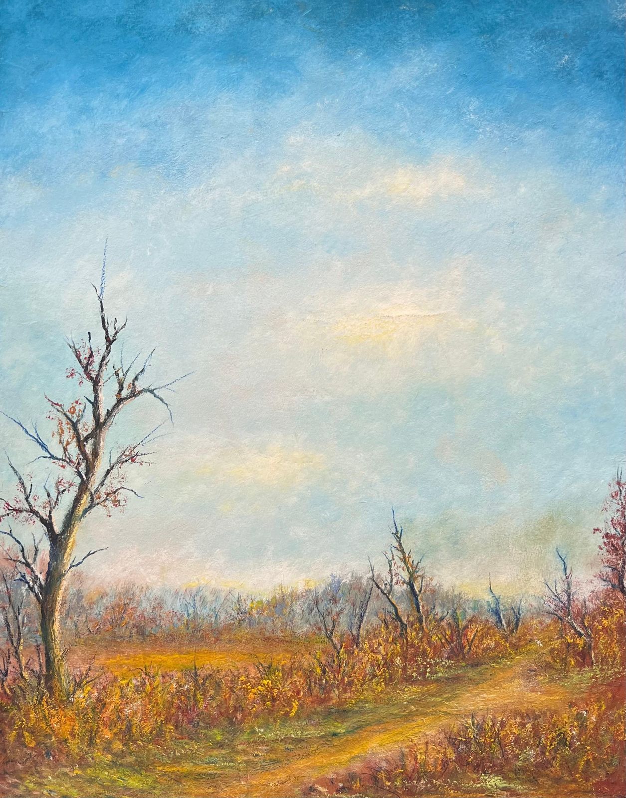 Jean Fourieautumnal Country Track With Bright Blue Cloudy Skies Oil Landscape Painting