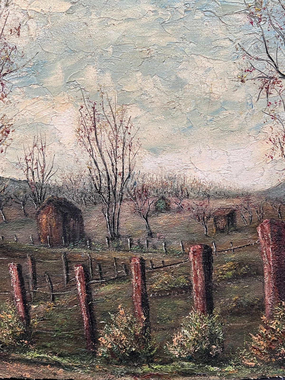 Jean Fouriefarmers Sheds In Fenced Off Farm Field Oil Landscape Painting photo vinterior