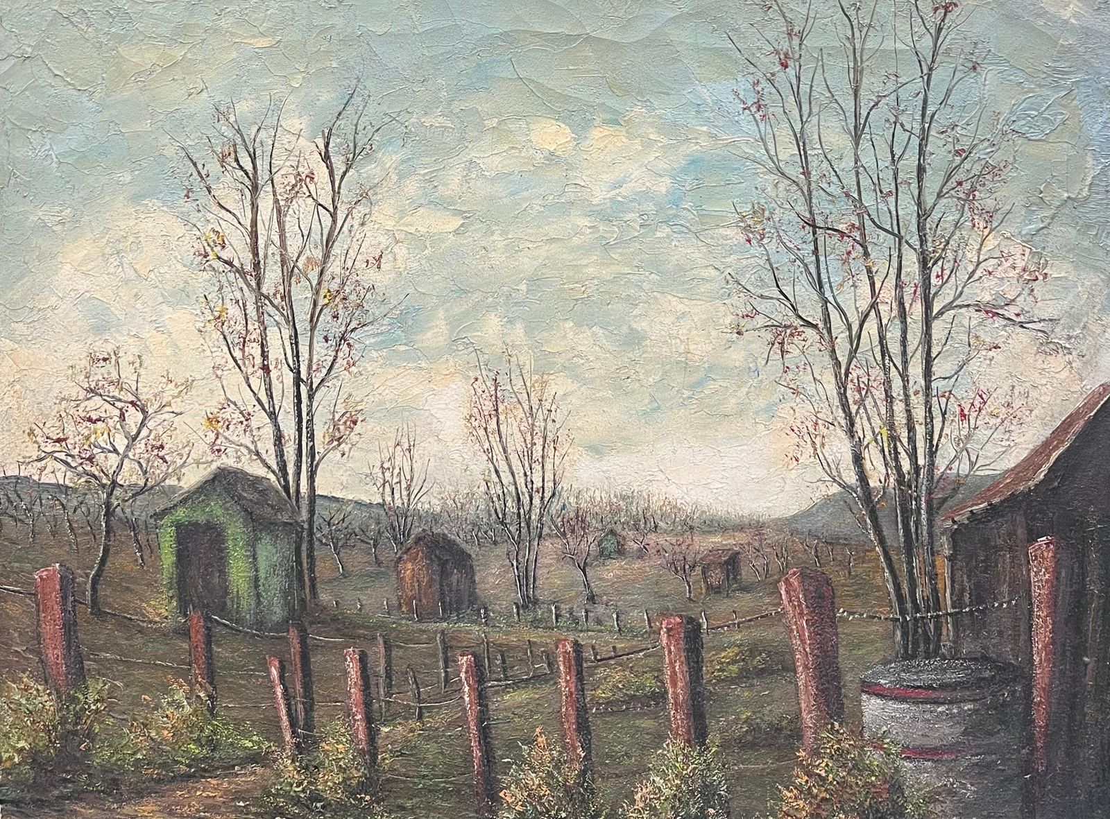 Jean Fouriefarmers Sheds In Fenced Off Farm Field Oil Landscape Painting photo buy