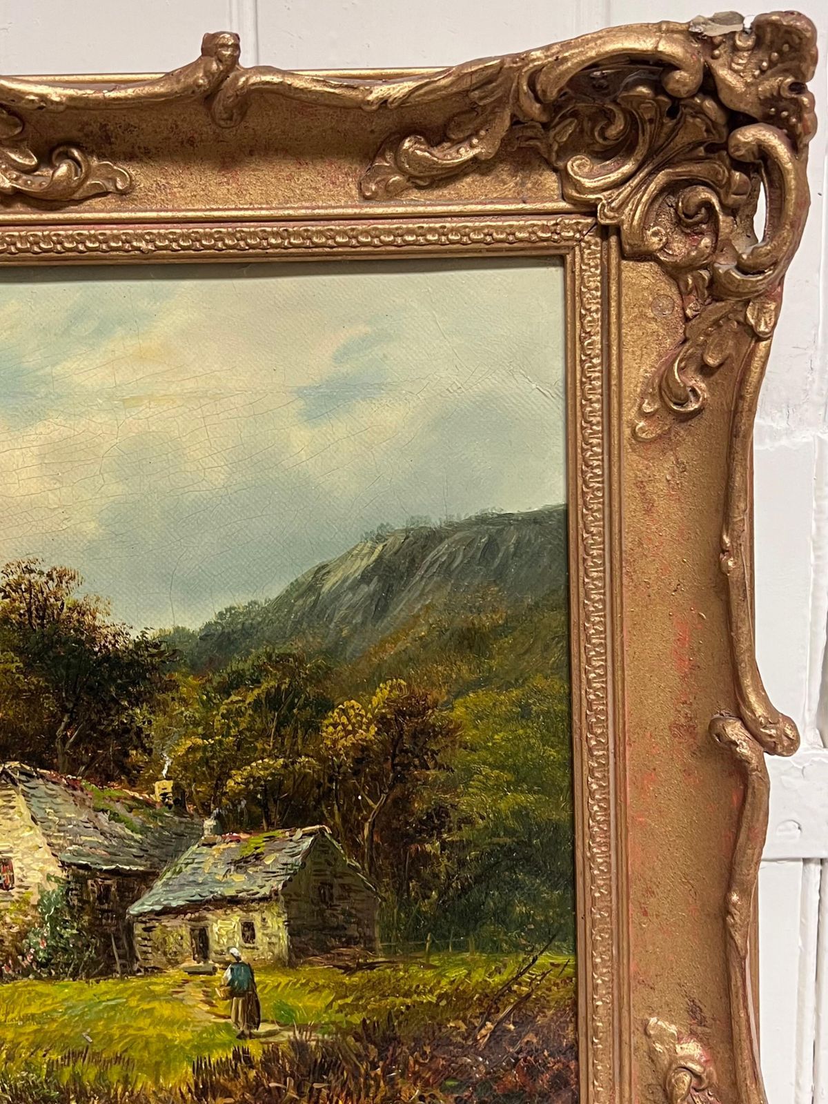 photo vinterior Welsh Victoriansigned Victorian Welsh Oil Painting Cottages By Lake And Mountain View 18881888