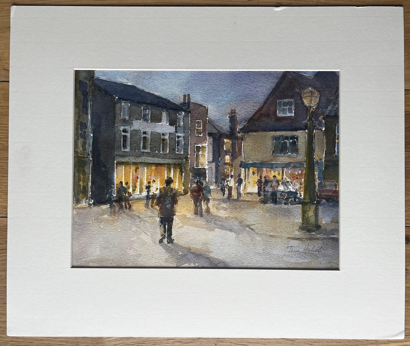 Anthony Herbertevening High Street Scene With Shoppers And Lit Windows British Watercolour photo furniture