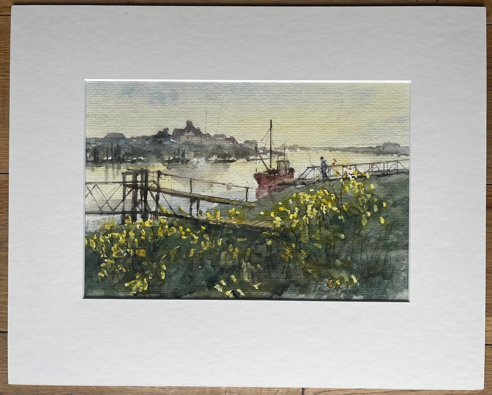 Anthony Herbertriver Jetty With Red Fishing Boat And Wildflowers British Coastal Landscape photo furniture