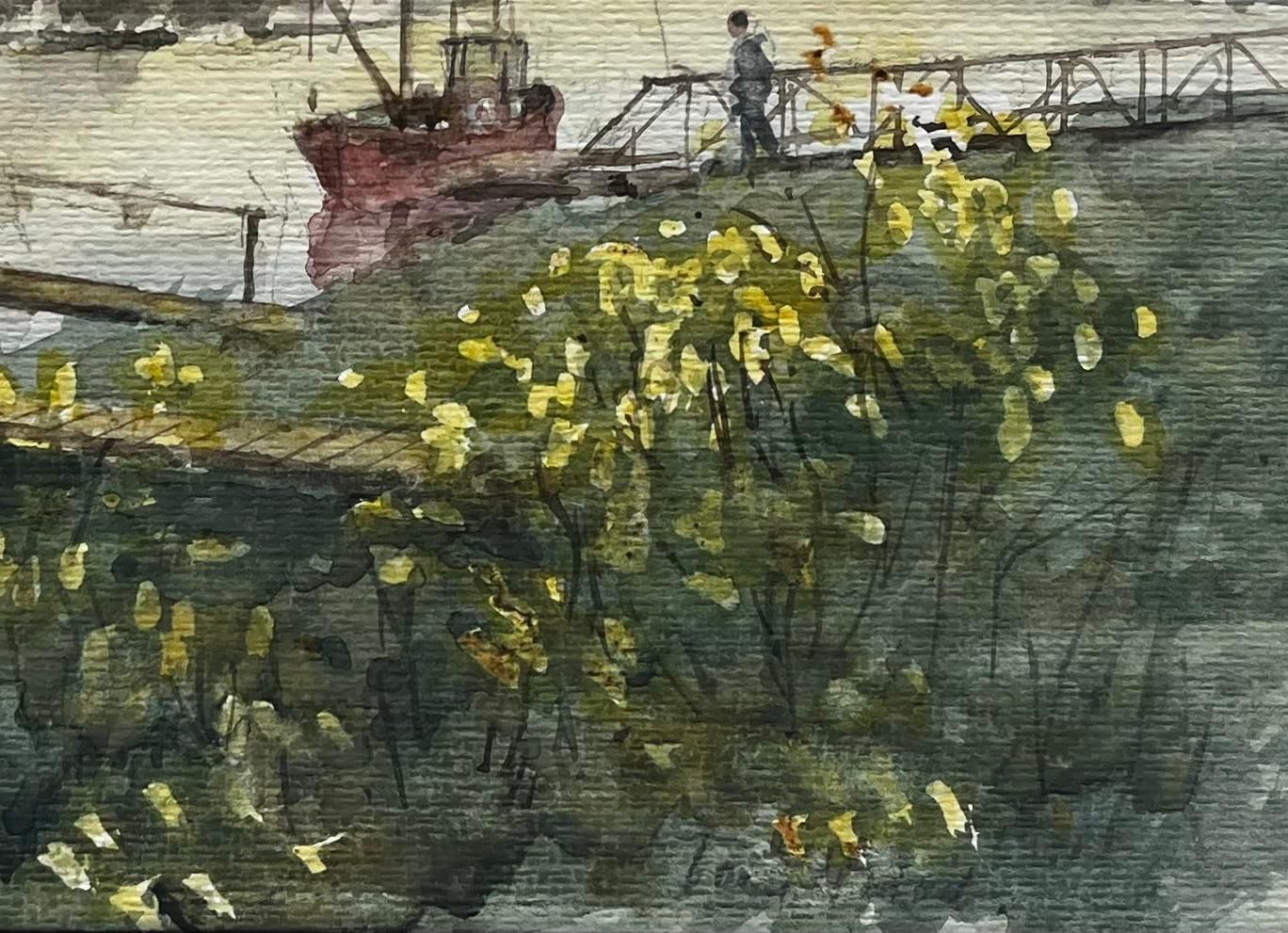 Anthony Herbertriver Jetty With Red Fishing Boat And Wildflowers British Coastal Landscape photo Art