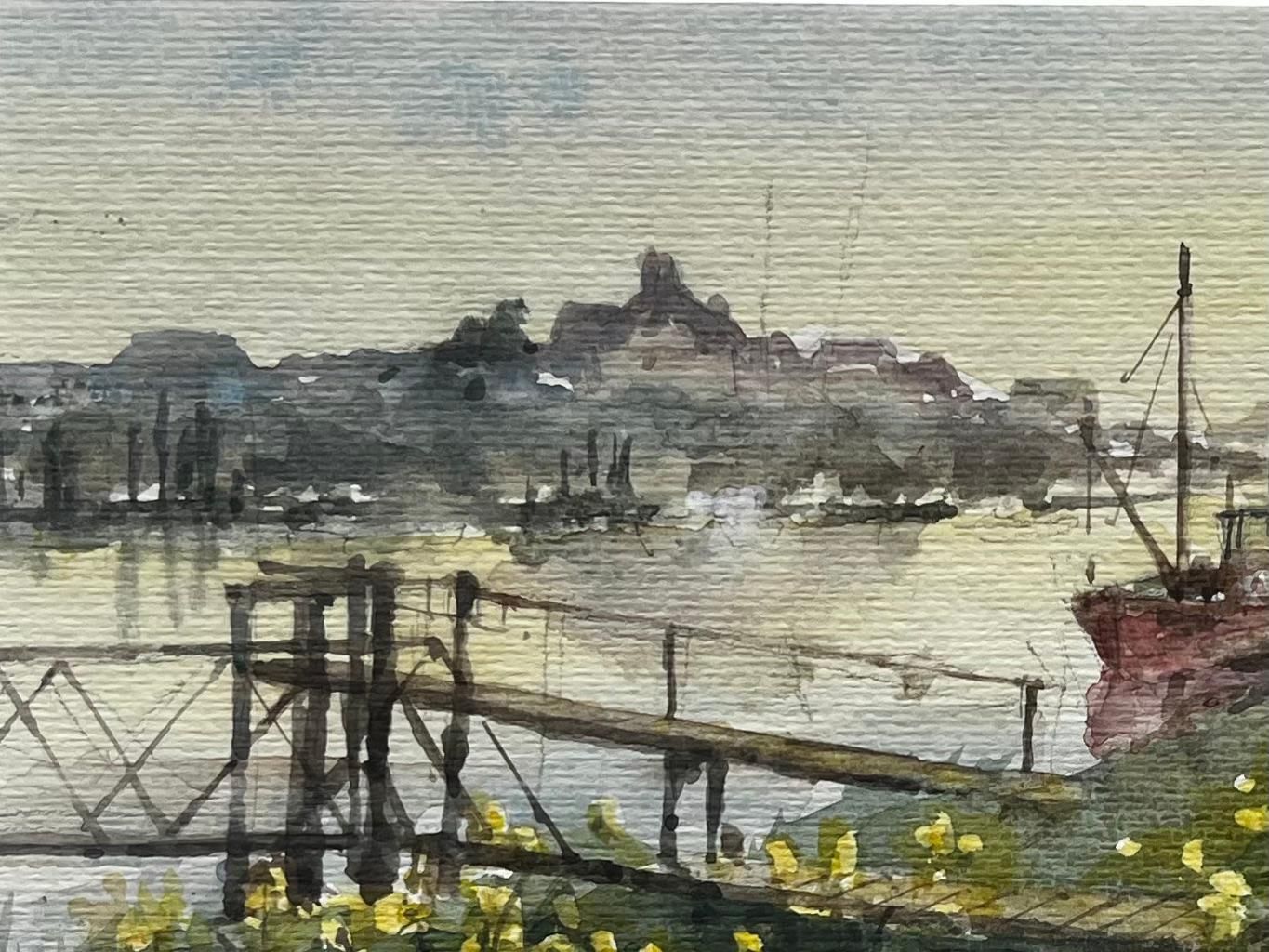 Anthony Herbertriver Jetty With Red Fishing Boat And Wildflowers British Coastal Landscape photo 443.0