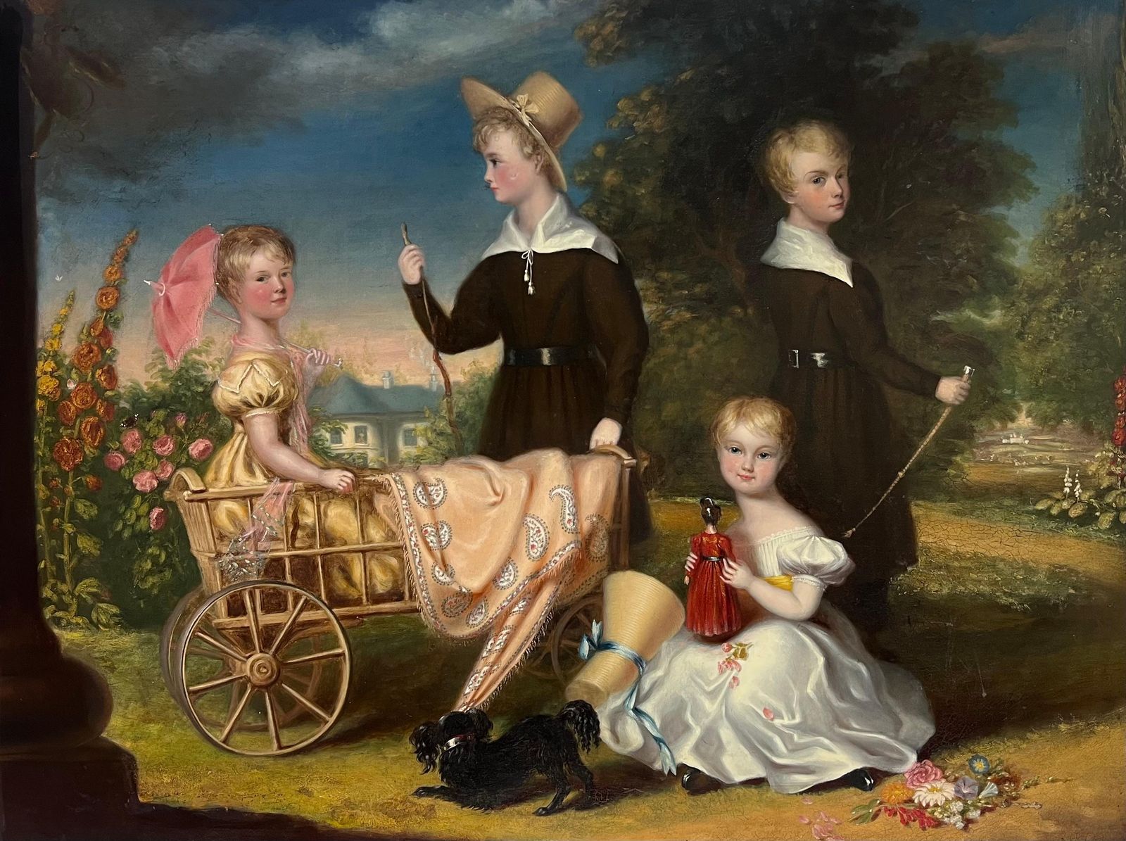 Huge 1800's British Oil Painting Family Portrait Dorset Country House Children photo furniture