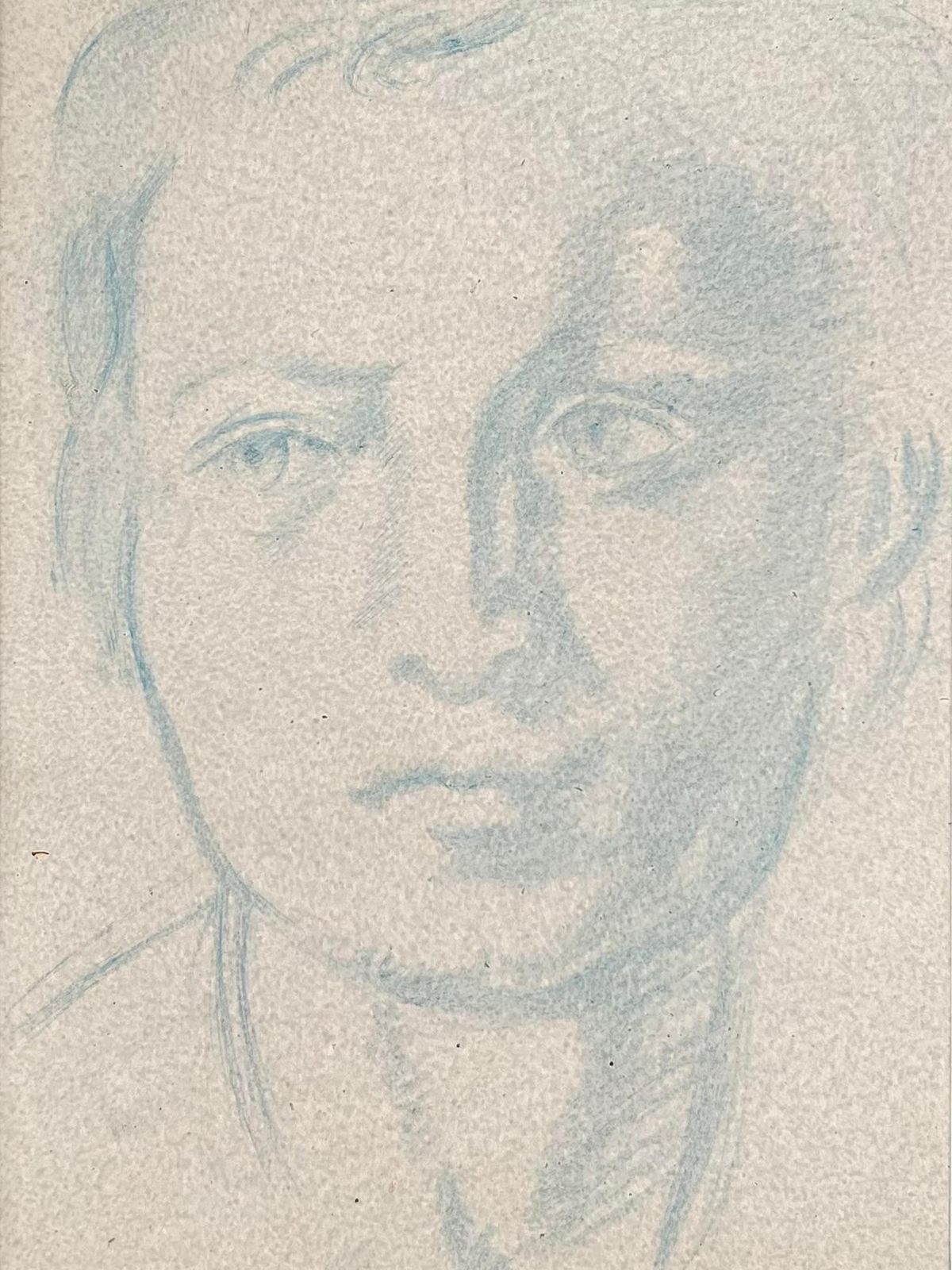 Robert Ladouportrait Of A Man With Bold Features Blue Sketch Original French Artwork20th Century photo vinterior