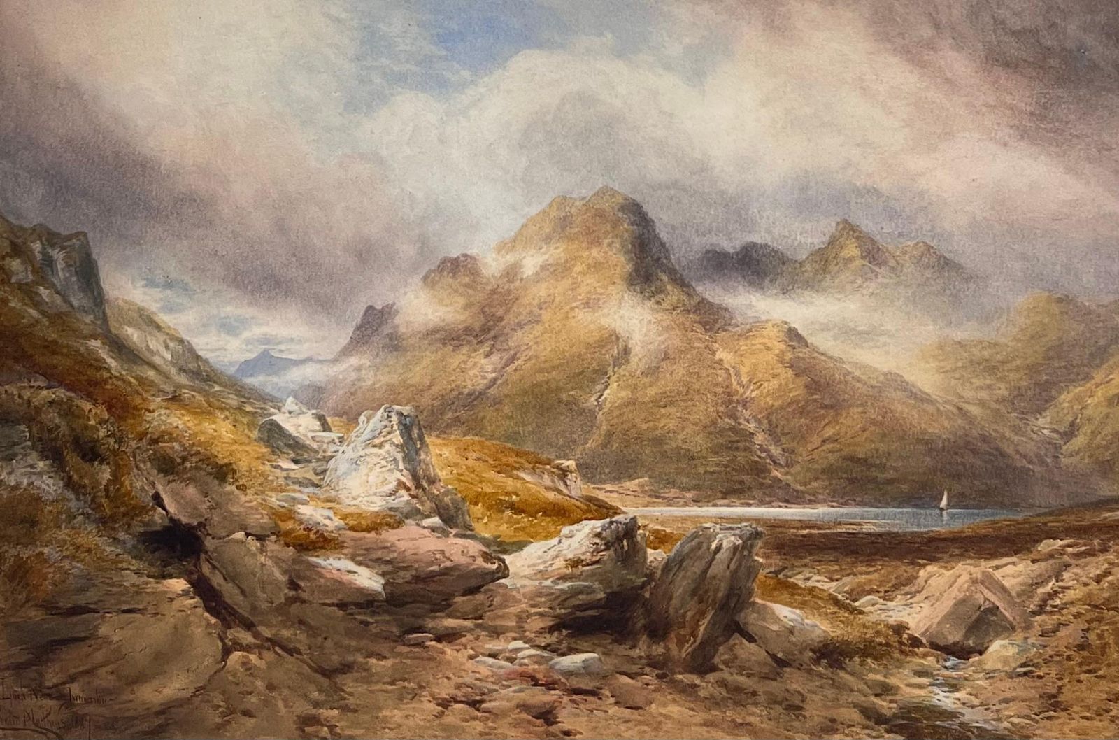Edward Matthewshuge 19th Century Scottish Watercolor Painting Loch Ness Scotland Highland View1887 photo furniture