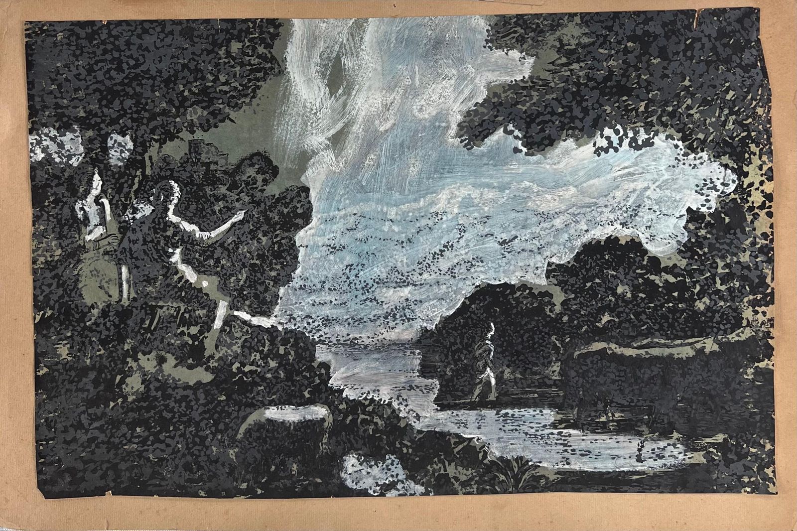 Robert Ladoufigure Pointing At The Waterfall Flowing Stream Original French Artwork20th Century photo furniture