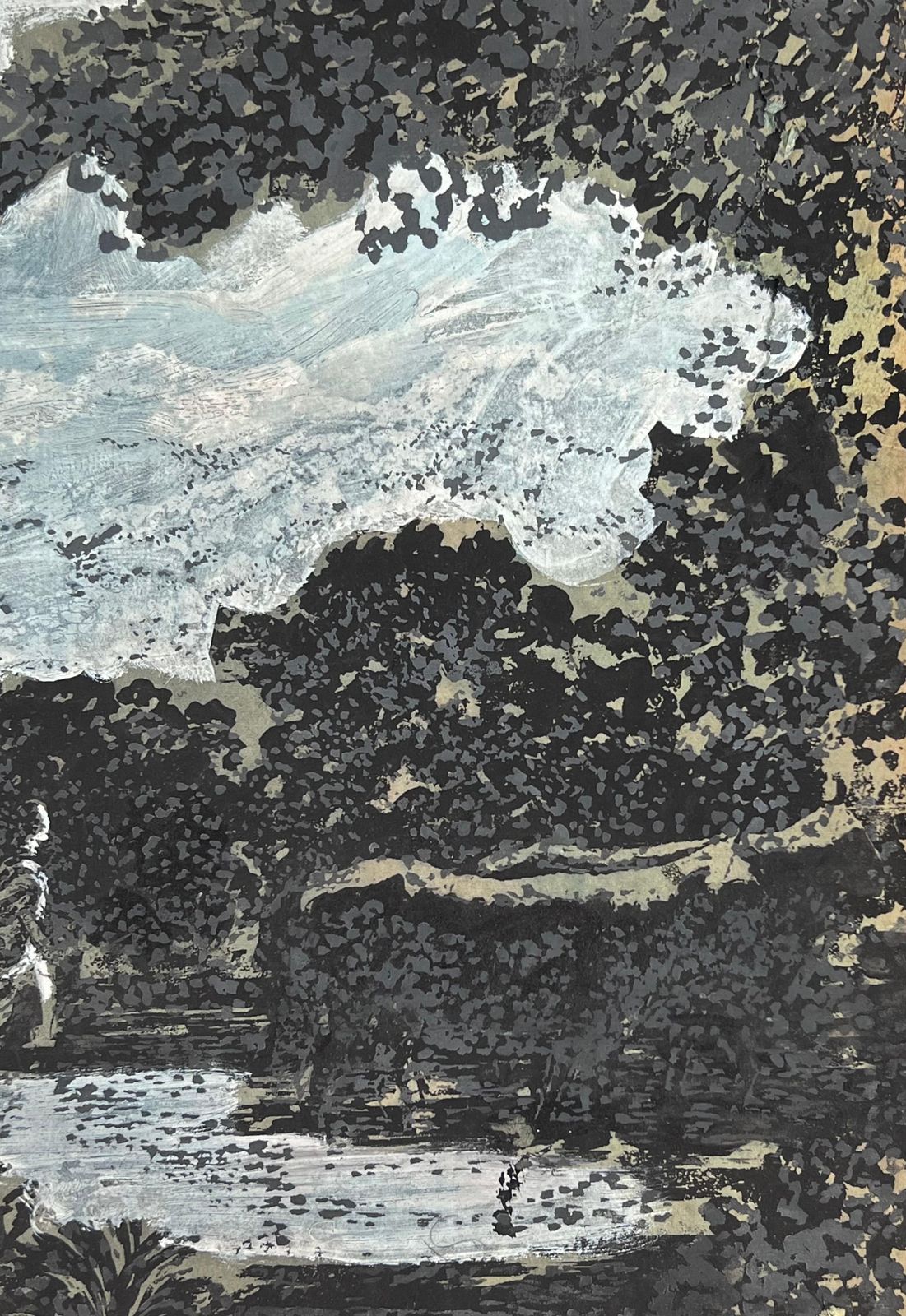 Robert Ladoufigure Pointing At The Waterfall Flowing Stream Original French Artwork20th Century photo 459.0
