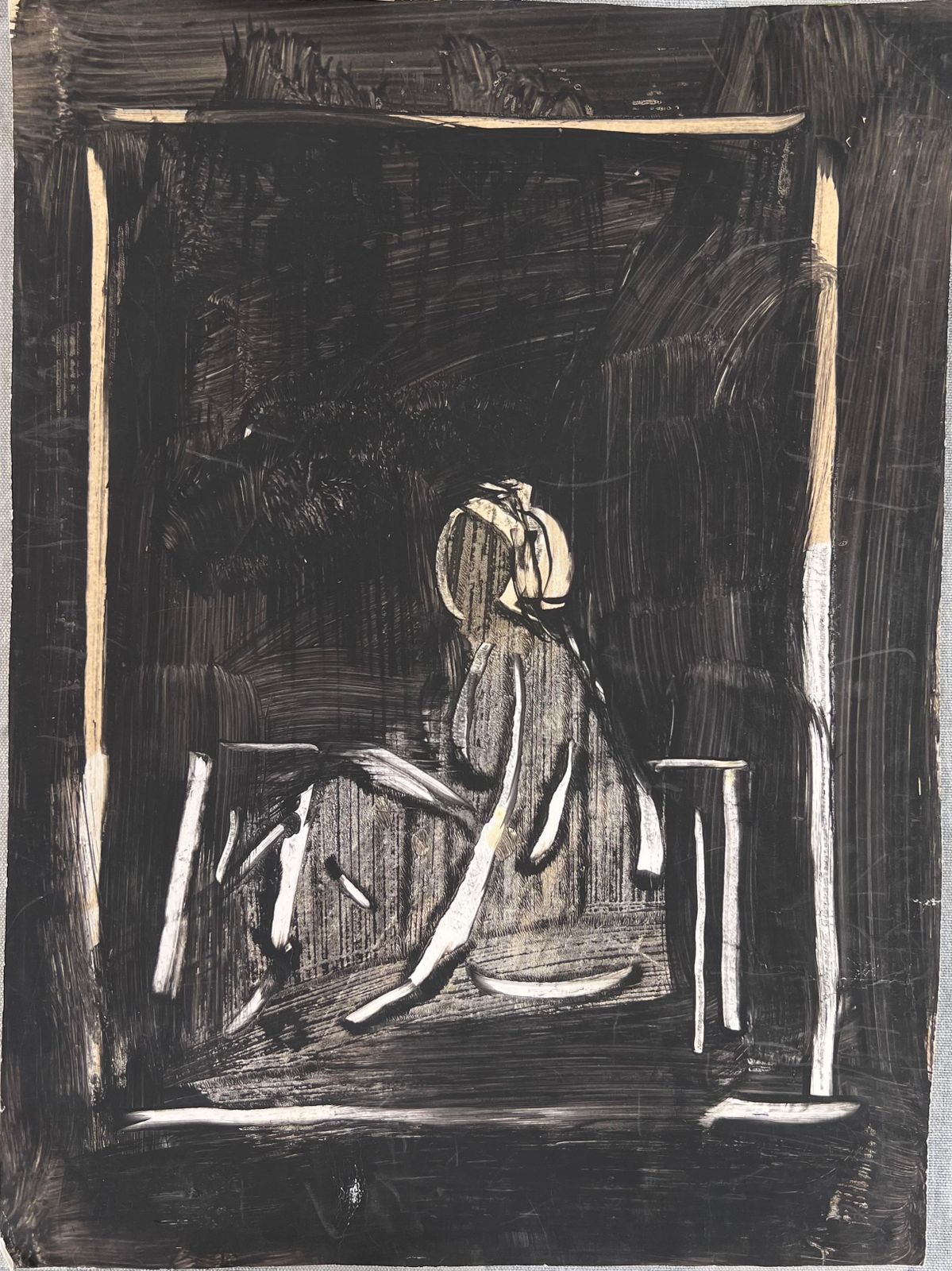 Robert Ladououtline Of A Figure In A Black Background Landscape Original French Artwork20th Century photo furniture