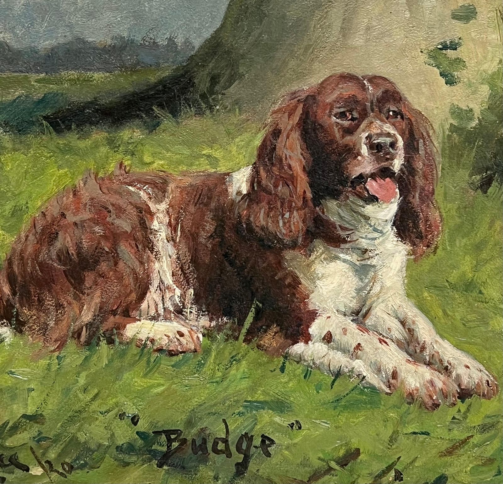 George Paiceantique English Dog Oil Painting Portrait Of Springer Spaniel Titled  Dated 19201920 photo vintage