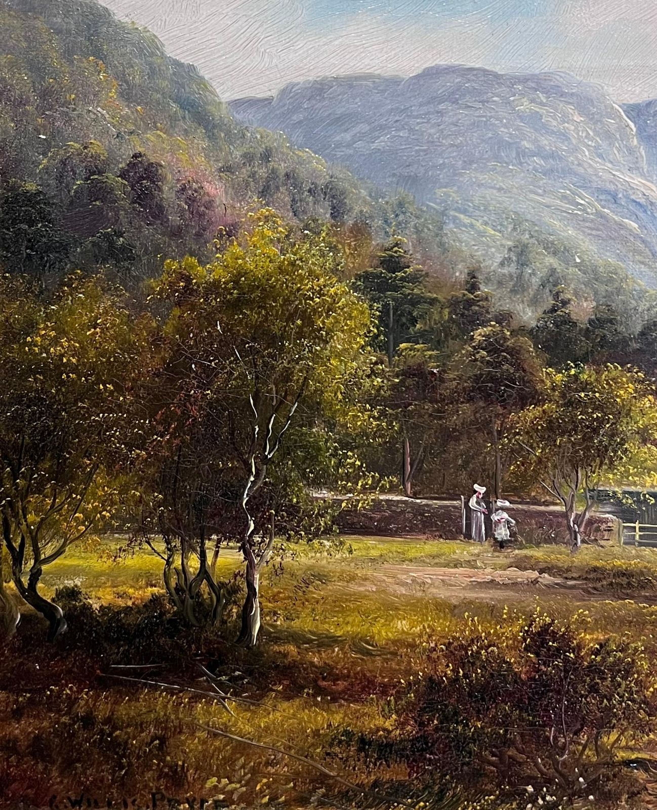 995.0 Fine Antique English Oil Painting Figures Admiring The English Lake District photo