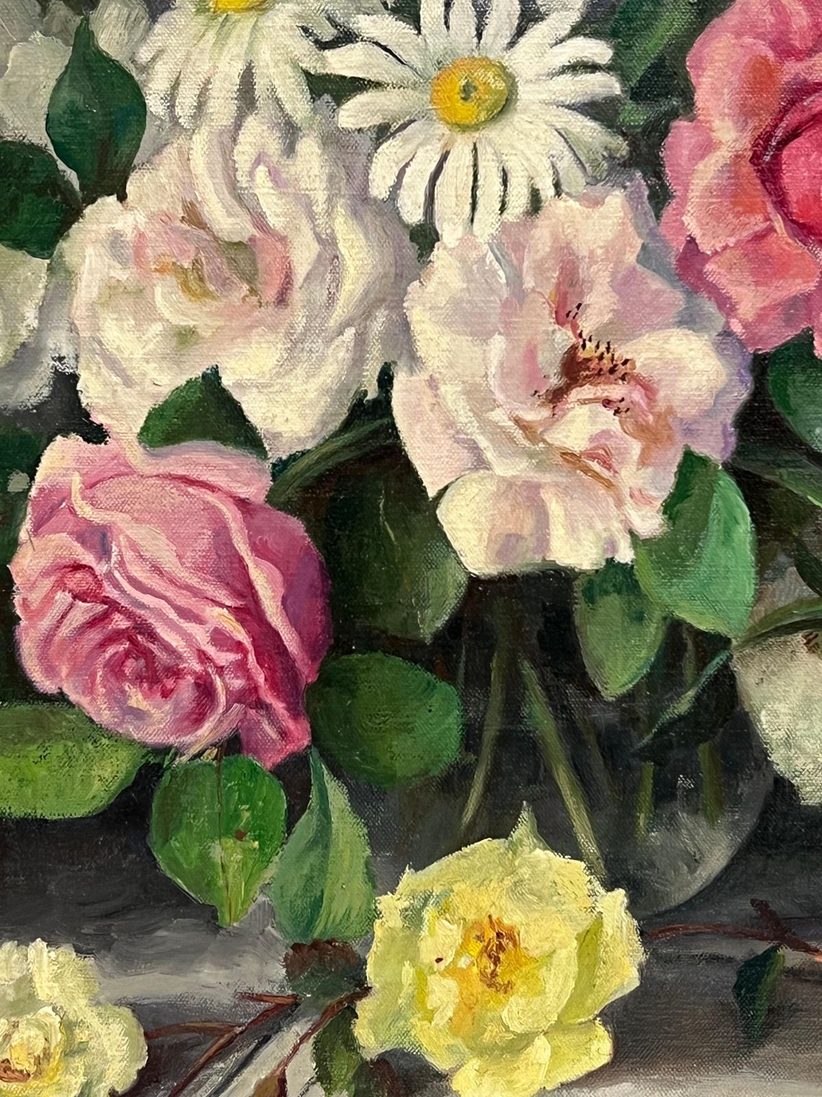 1950's English Schoolbritish Mid 20th Century Still Life Roses Ornate Display Signed Oil Painting1950's photo 835.0