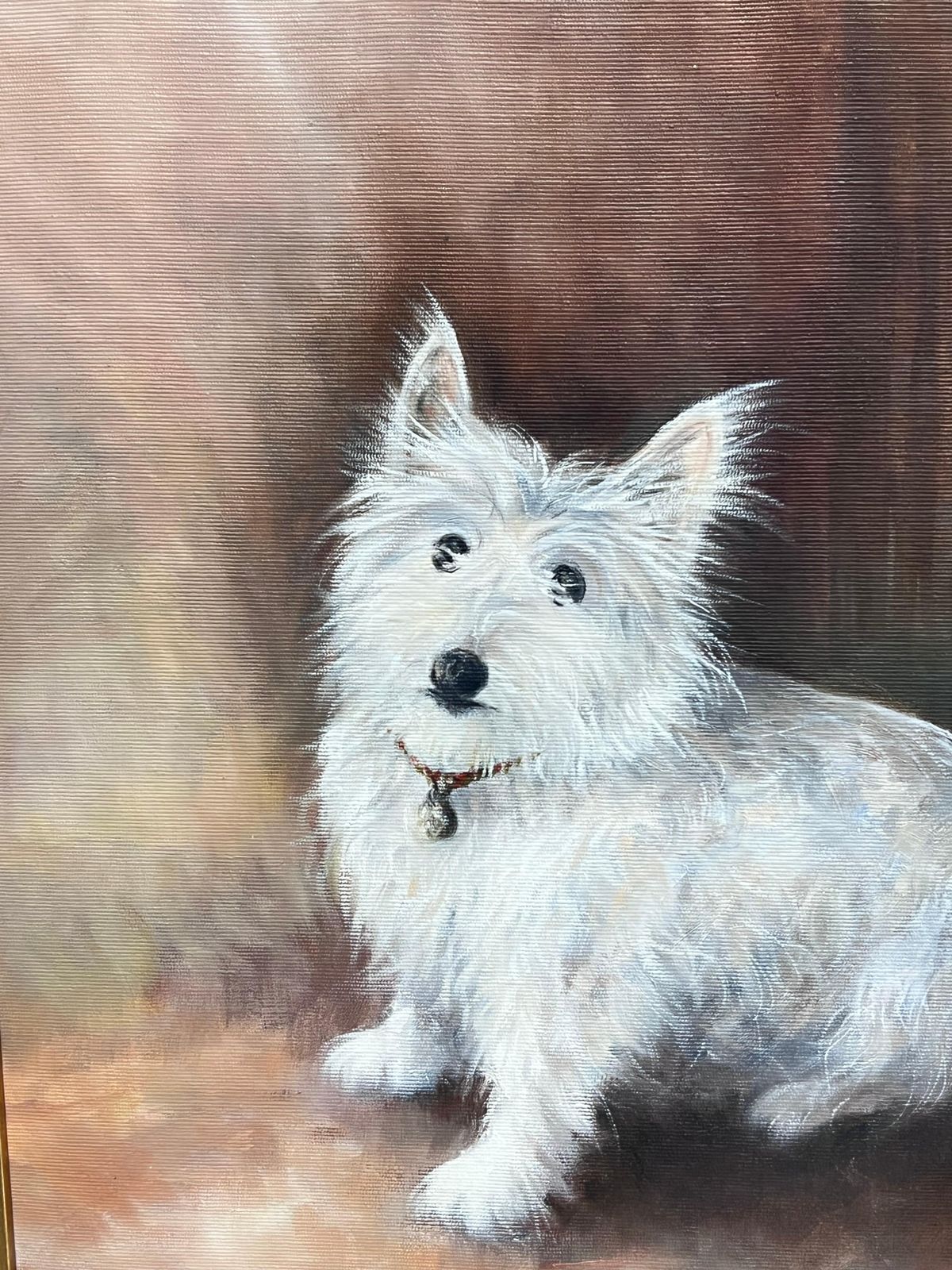 British Schoolportrait Of Scruffy White West Highland Terrier Dog Signed English Oil Painting photo Art
