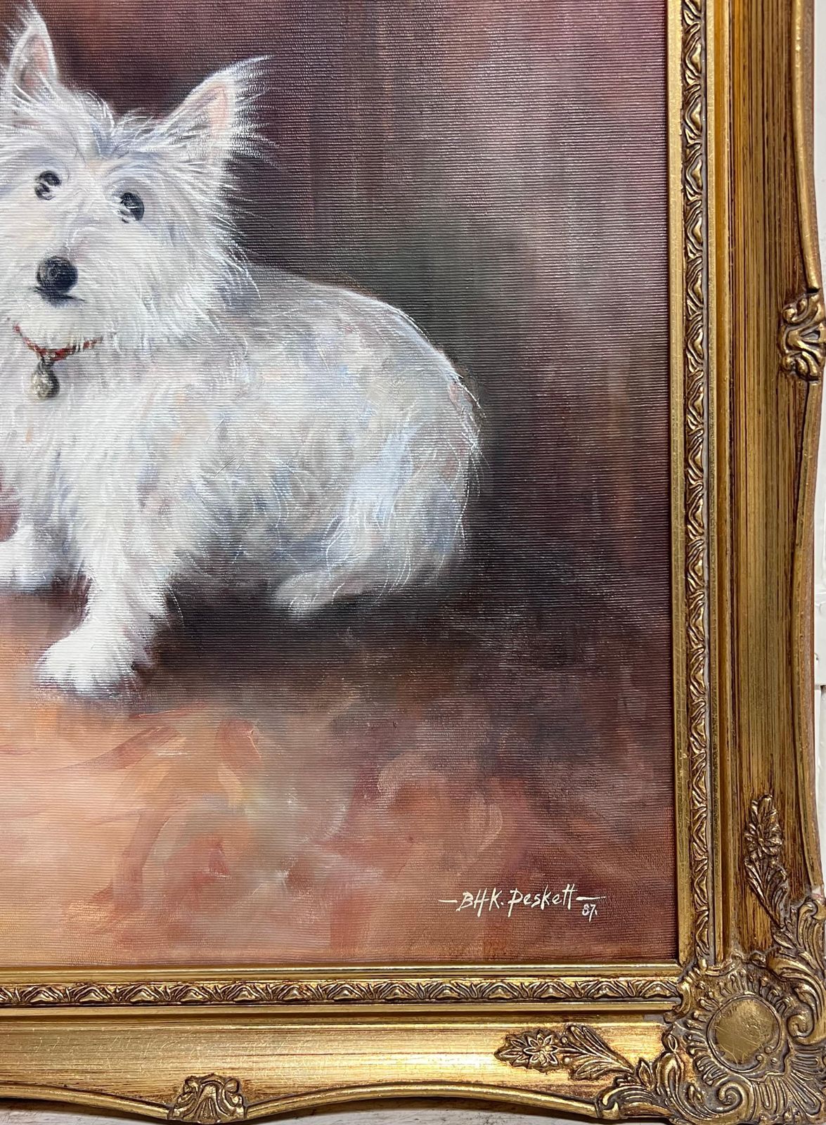 British Schoolportrait Of Scruffy White West Highland Terrier Dog Signed English Oil Painting photo vinterior