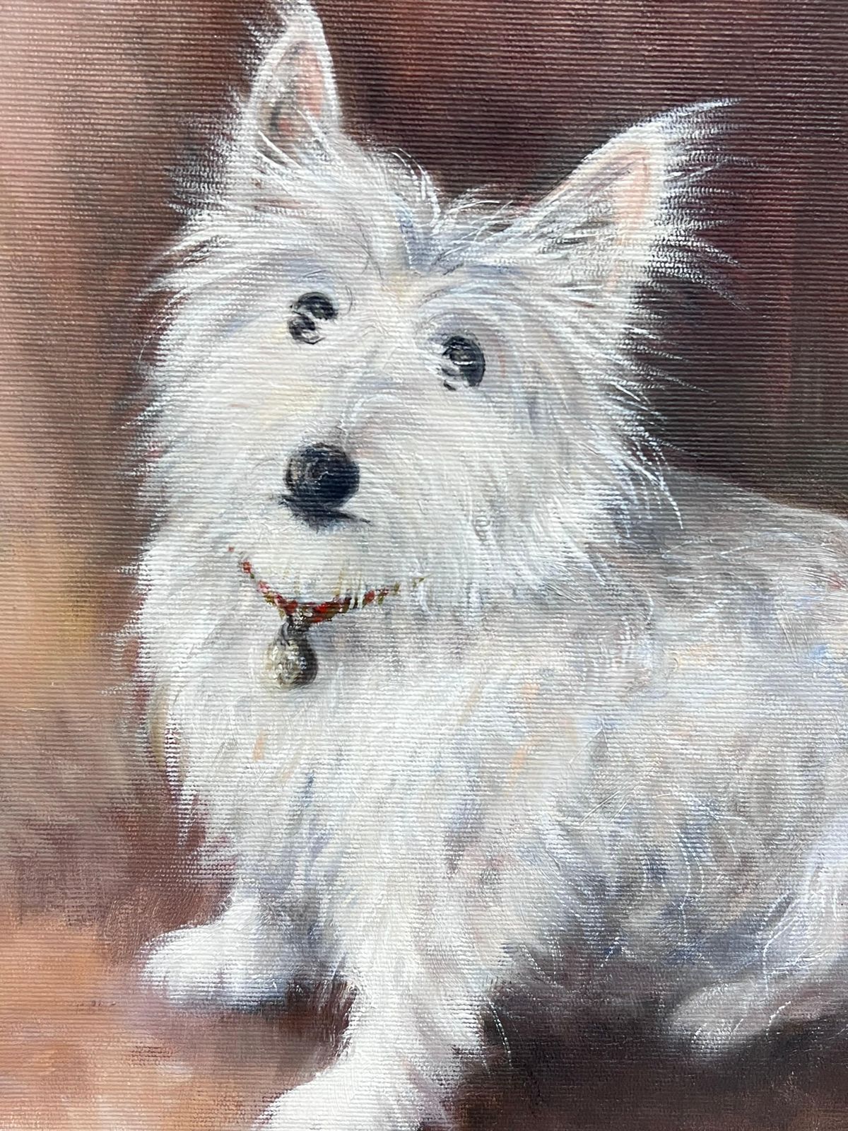 British Schoolportrait Of Scruffy White West Highland Terrier Dog Signed English Oil Painting photo vintage