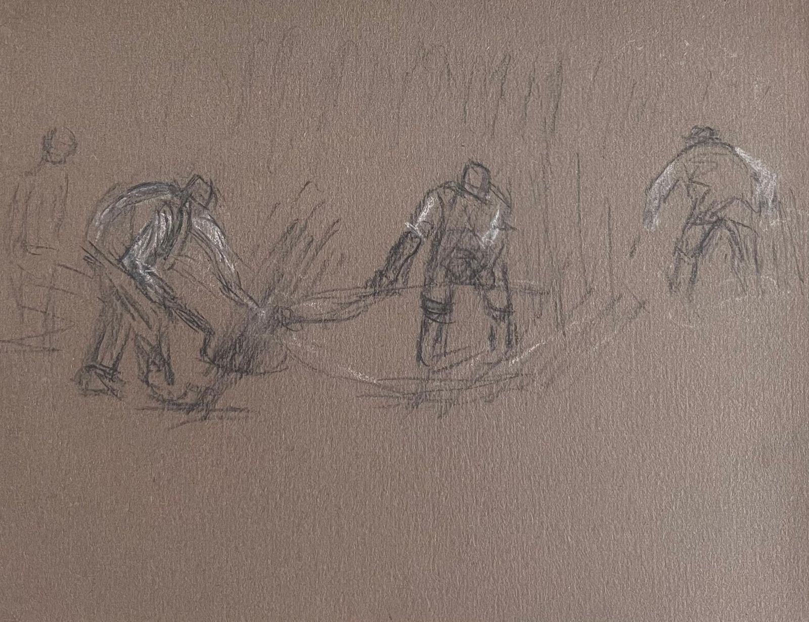 John Rabone Harveybritish Chalk Pencil Sketch Of Farmers Harvesting The Fields1966