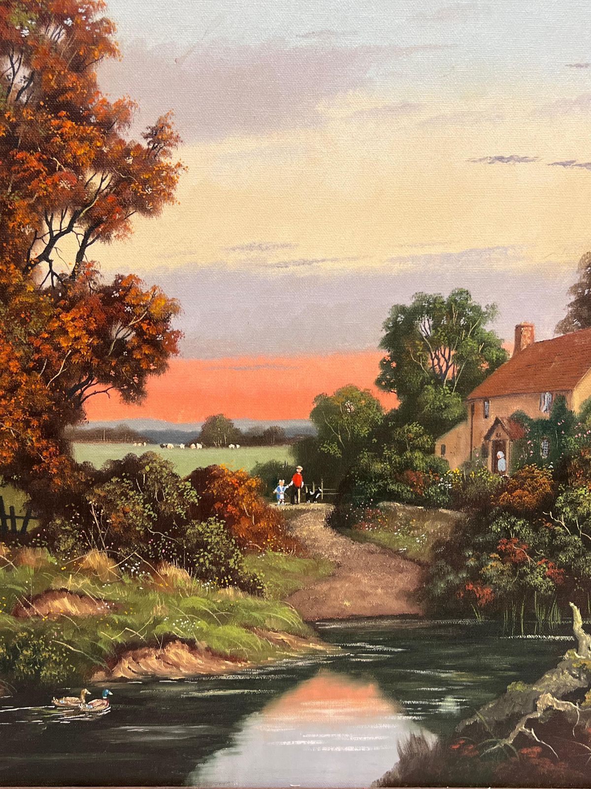 Art Vincent Selbysunset Over Derwent Valley Signed English Oil Painting Gilt Framed photo