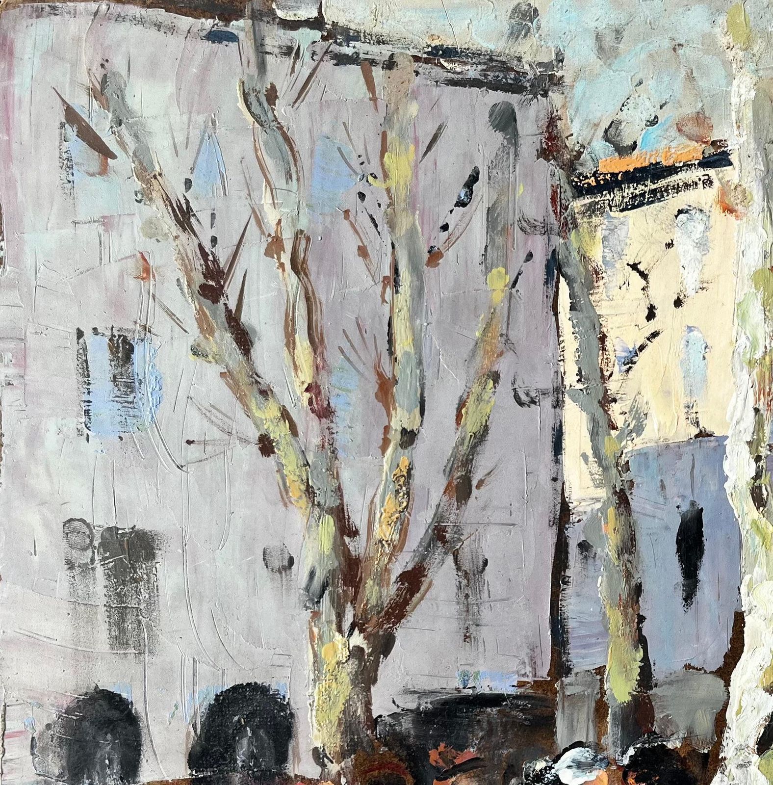 Fanch Lelfrench Market Scene Aix En Provence Trees Figures And Flowers 1989 Painting1989 photo for sale