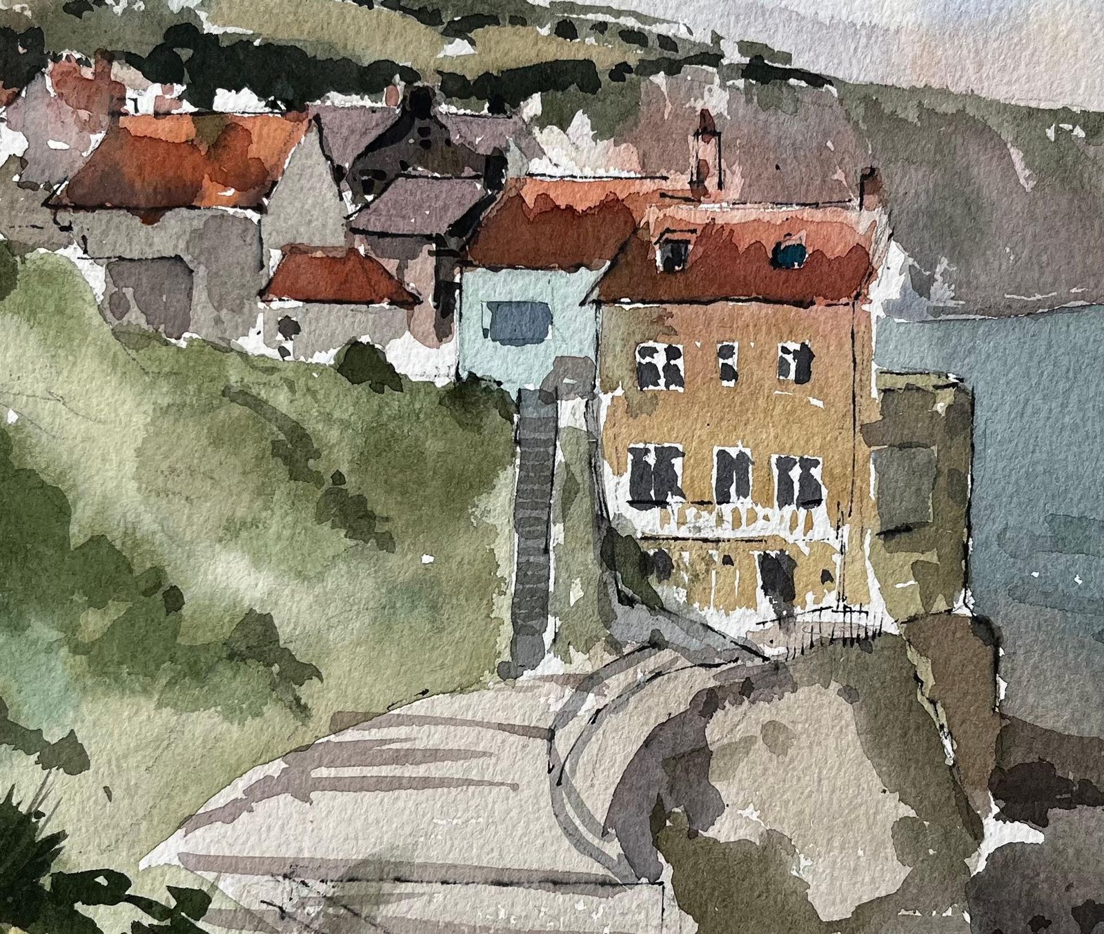 Anthony Herbertrobin Hoods Bay Seafront Path With Red Roofed Cottages Yorkshire Coast 19831983 photo vinterior