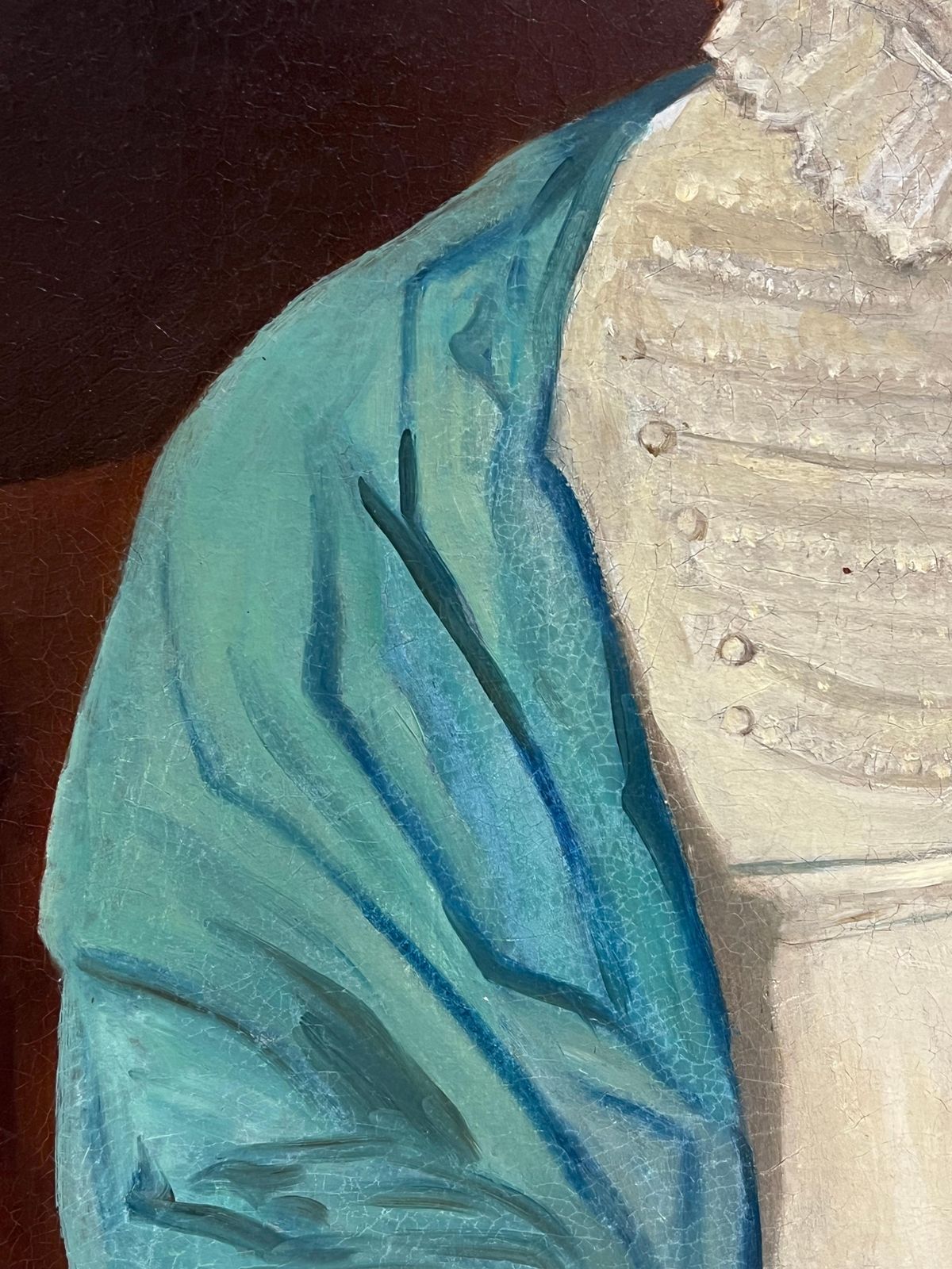 British School Fine 1800's Georgian English Portrait Of Lady In Lace Bonnet Blue Shawl, Oilc. 1820 photo buy