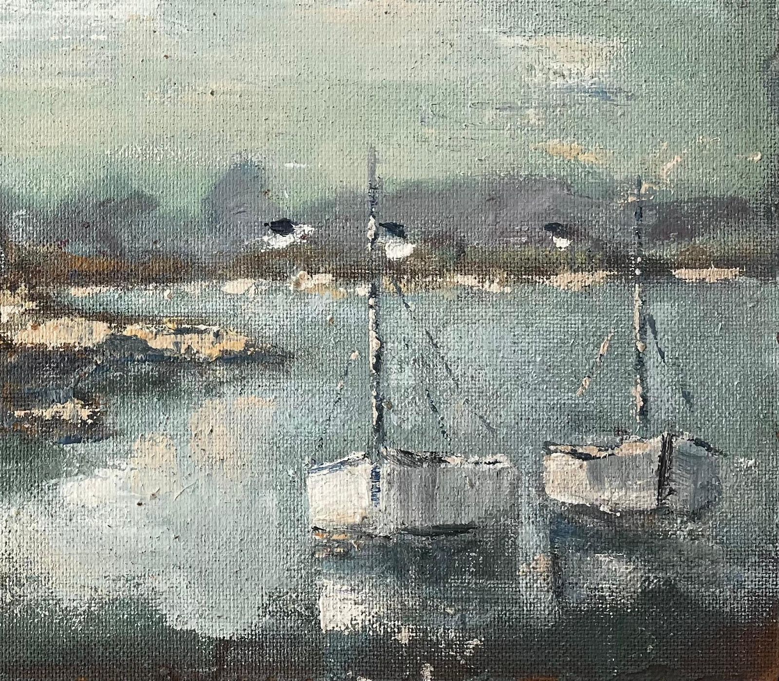 Fanch Lelfrench Coastal Painting With Boats And Houses Near Plougonvelin Brittany photo for sale