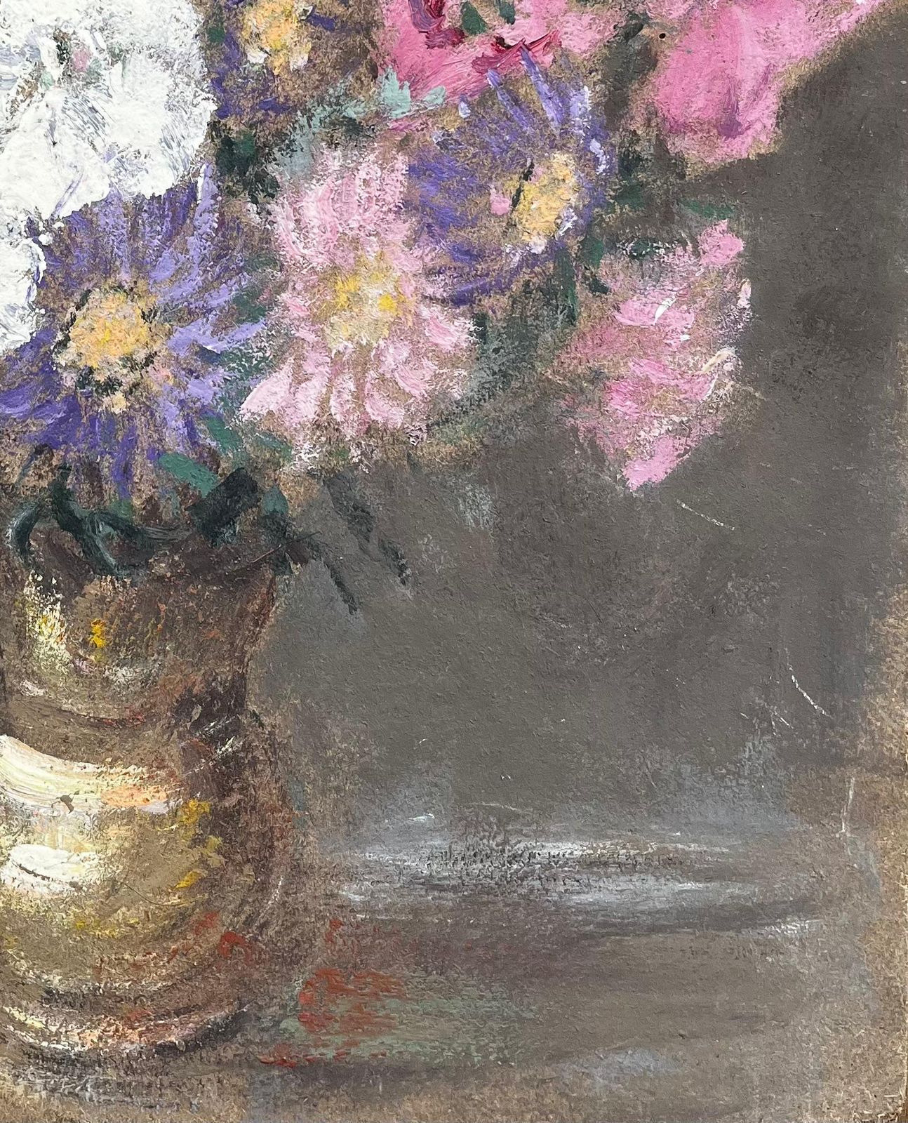 Fanch Lelfrench Still Life With Pink White And Purple Flowers In A Golden Jug photo 484.0