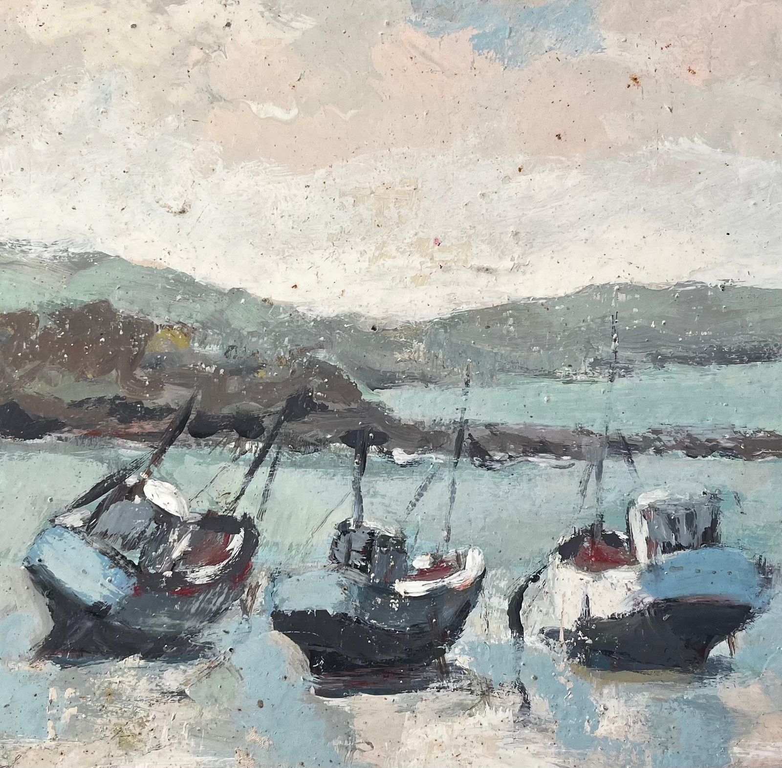 Fanch Lelfrench Coastal Scene With Beached Fishing Boats And Rolling Hills photo buy