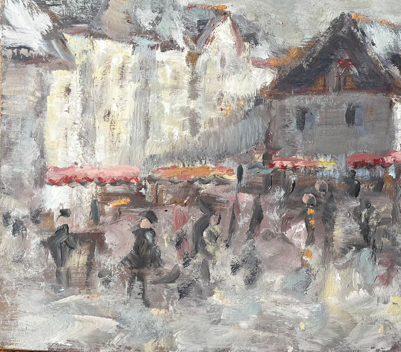 Fanch Lelfrench Village Market Scene With Figures And Church Tower Impressionist Painting photo Art