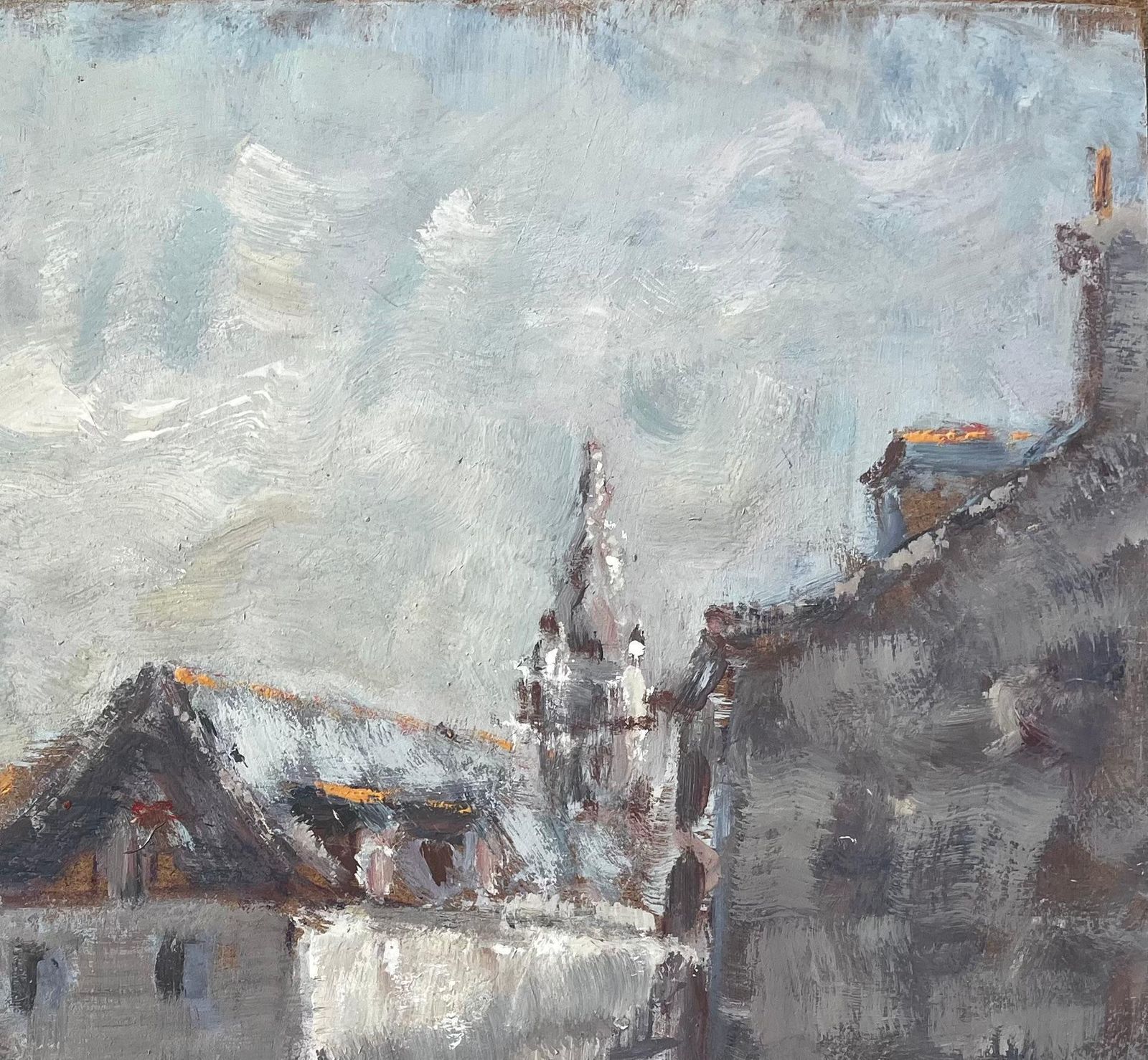 Fanch Lelfrench Village Market Scene With Figures And Church Tower Impressionist Painting photo vinterior