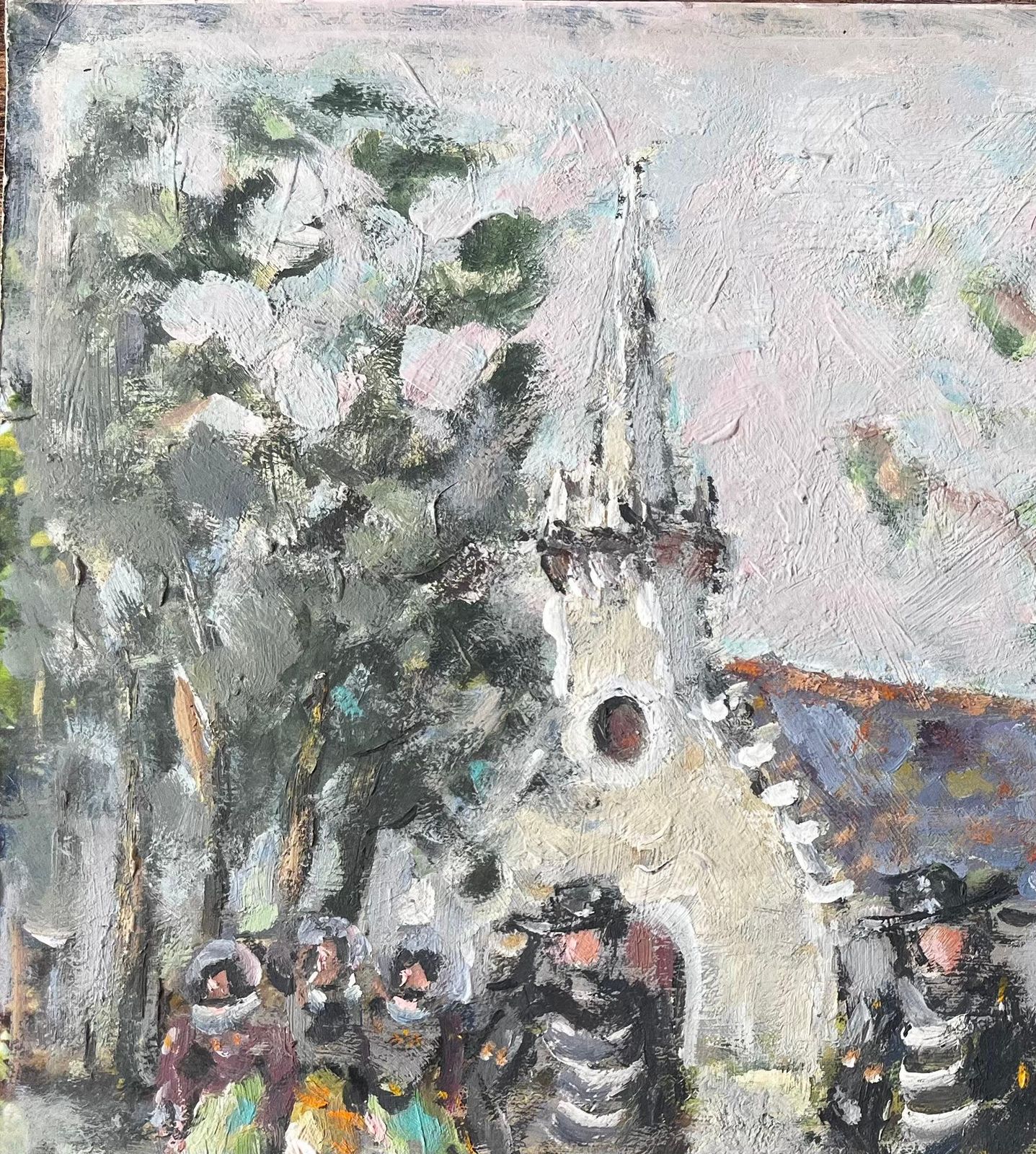 Fanch Lelfrench Village Wedding Scene With Church Trees And Traditional Dress Painting photo 460.0