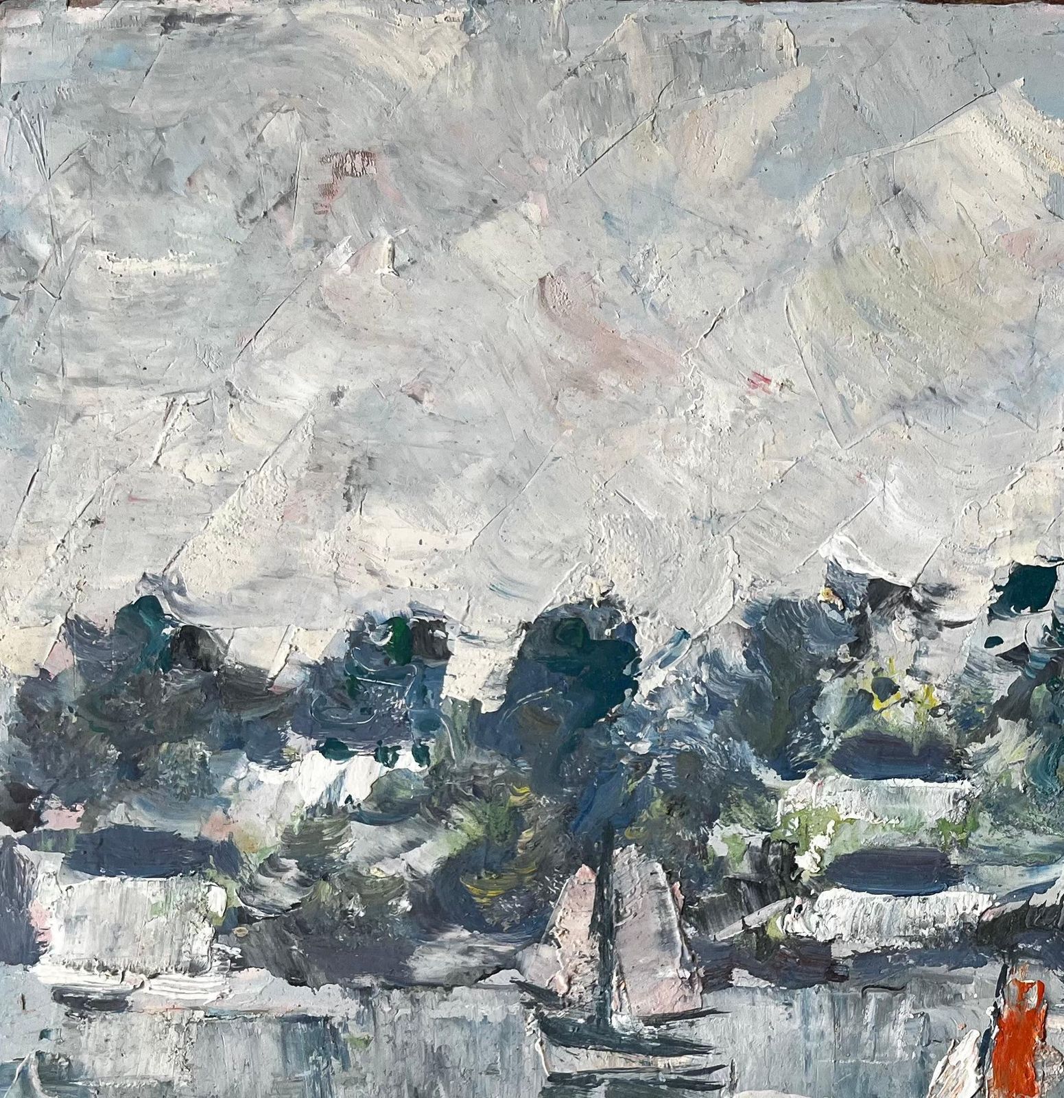 Fanch Lelfrench Coastal Harbour Scene With Sailboats And Reflections Mid Century Painting photo 550.0