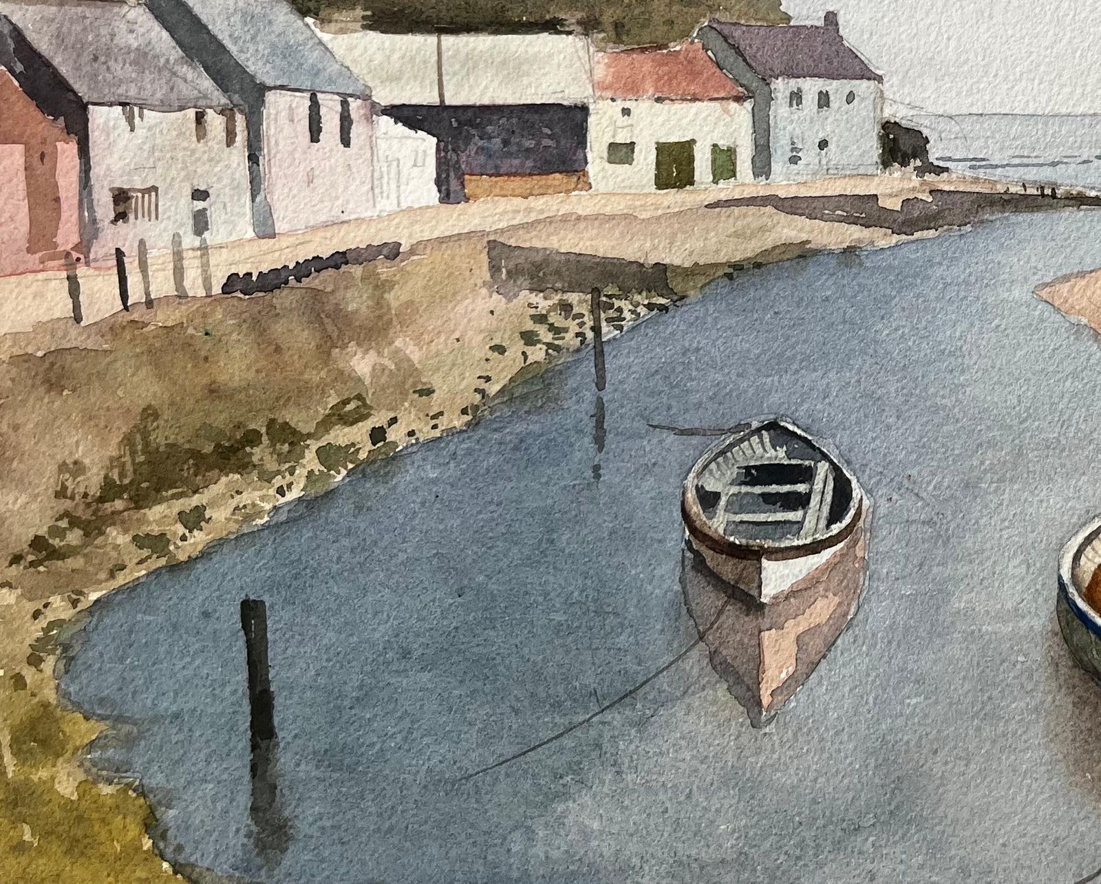 Anthony Herbertstaithes Harbour Boats With Cliff And Seaside Cottages Yorkshire Watercolour1970 photo Art