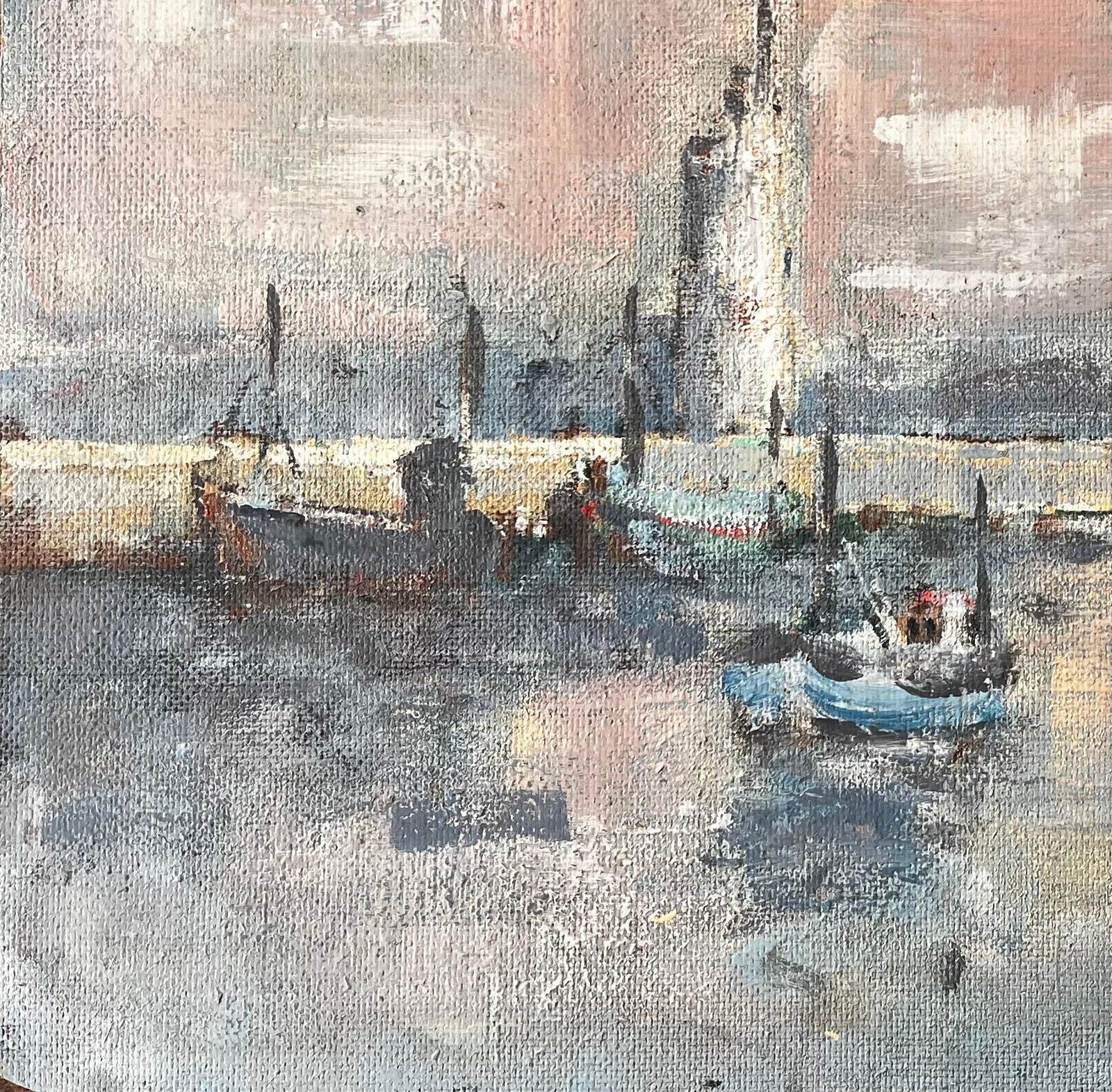 Fanch Lelfrench Harbour Sunset Boats Piriac Oil Painting By Fanch Lel Coastal Seascape photo for sale