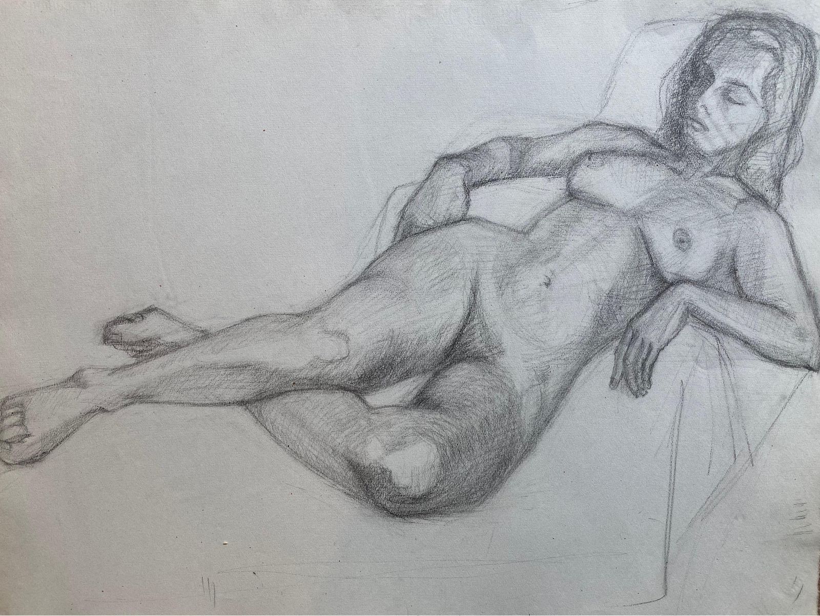 Unknownmid 20th Century French Charcoal Drawing   Portrait Of A Standing Nude Womencirca 1950s photo furniture