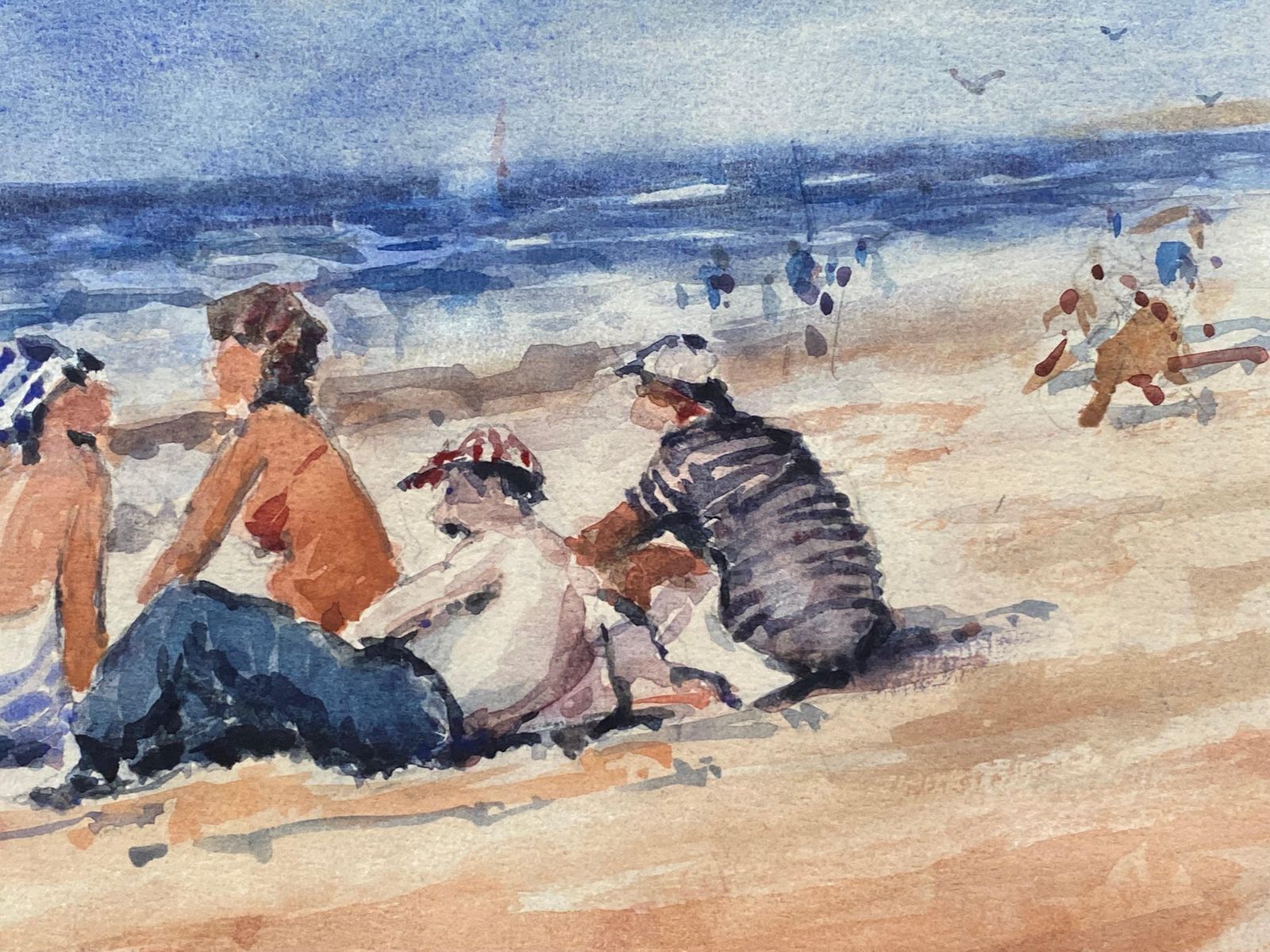 Unknownmaurice Mazeilie  French Impressionist Signed Watercolour   Figures At The Beach20th Century photo for sale