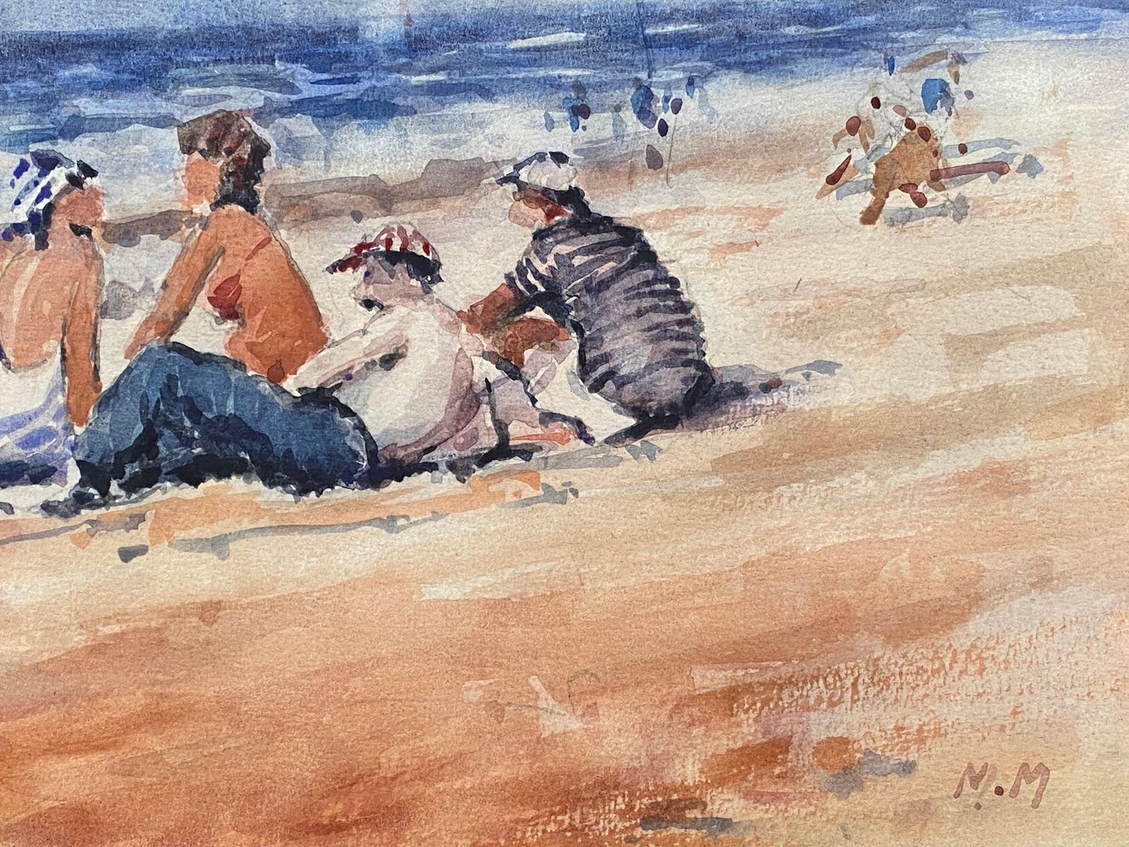 Unknownmaurice Mazeilie  French Impressionist Signed Watercolour   Figures At The Beach20th Century photo Art