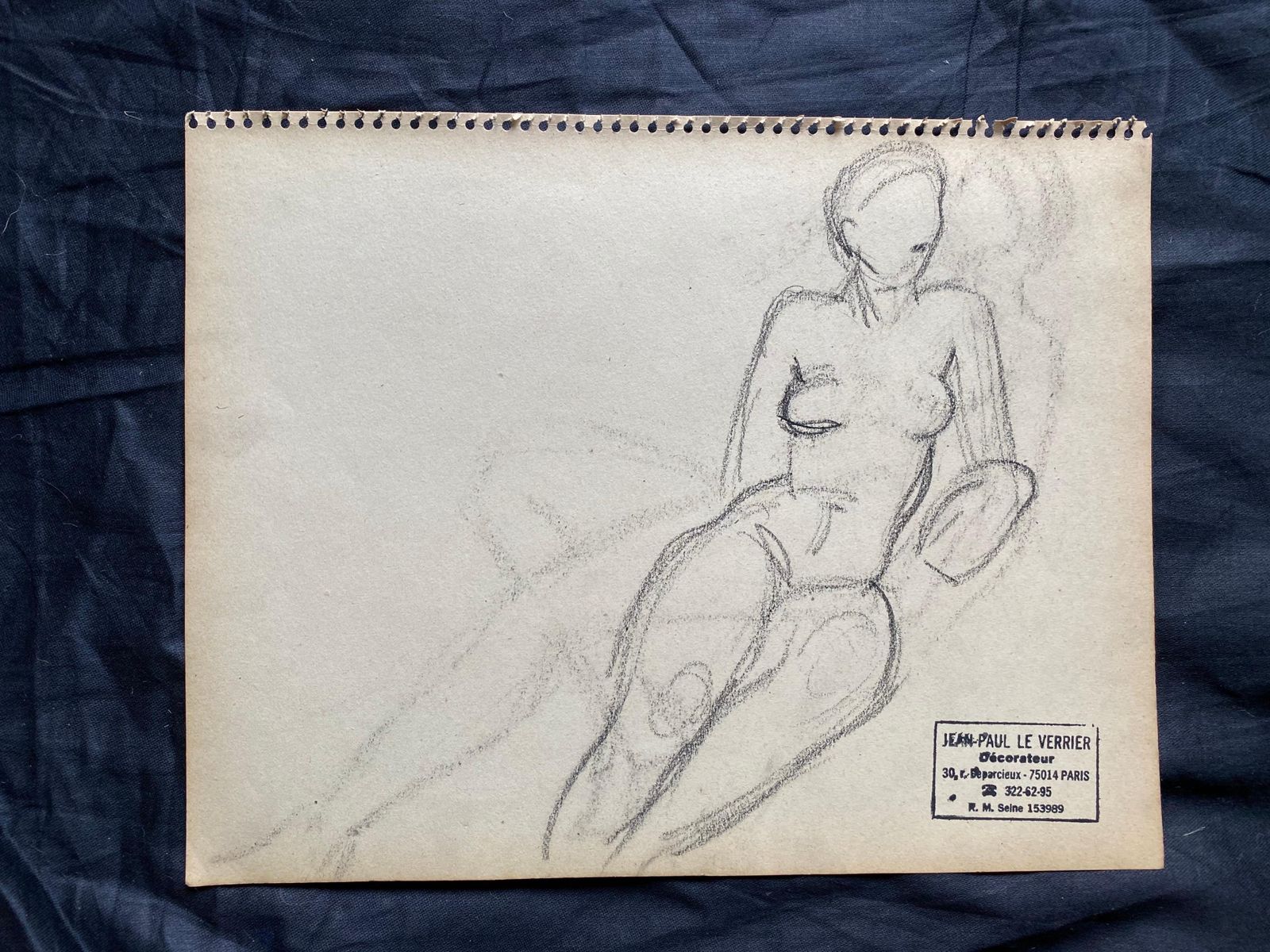 Unknownmid 20th Century French Original Line Drawing Sketch Nude Lady   Stampedmid 20th Century photo furniture