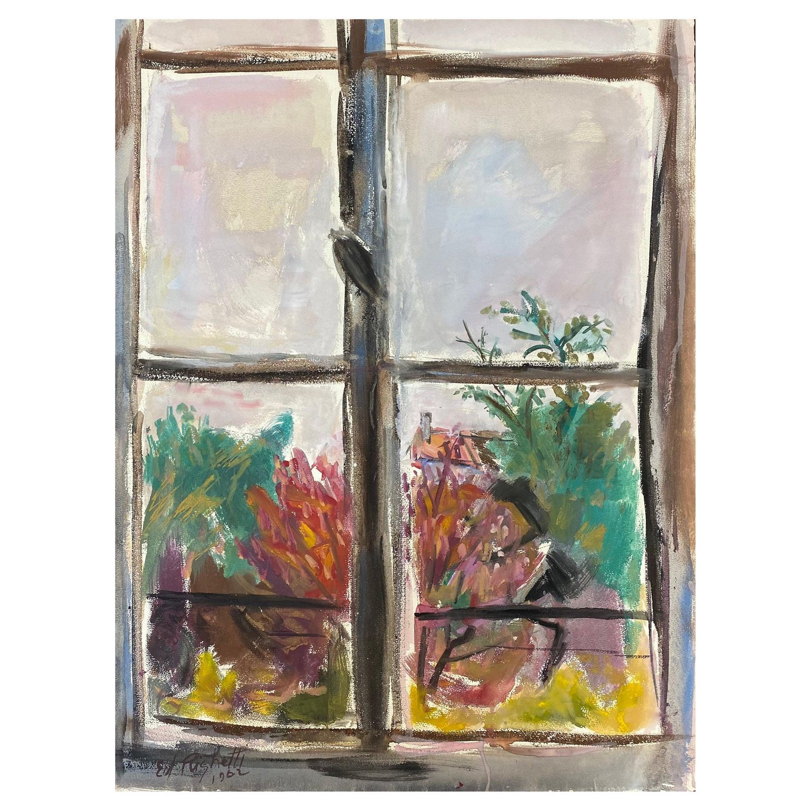 Unknownmid Century French Post Impressionist Painting, Sunrise Through Window1950