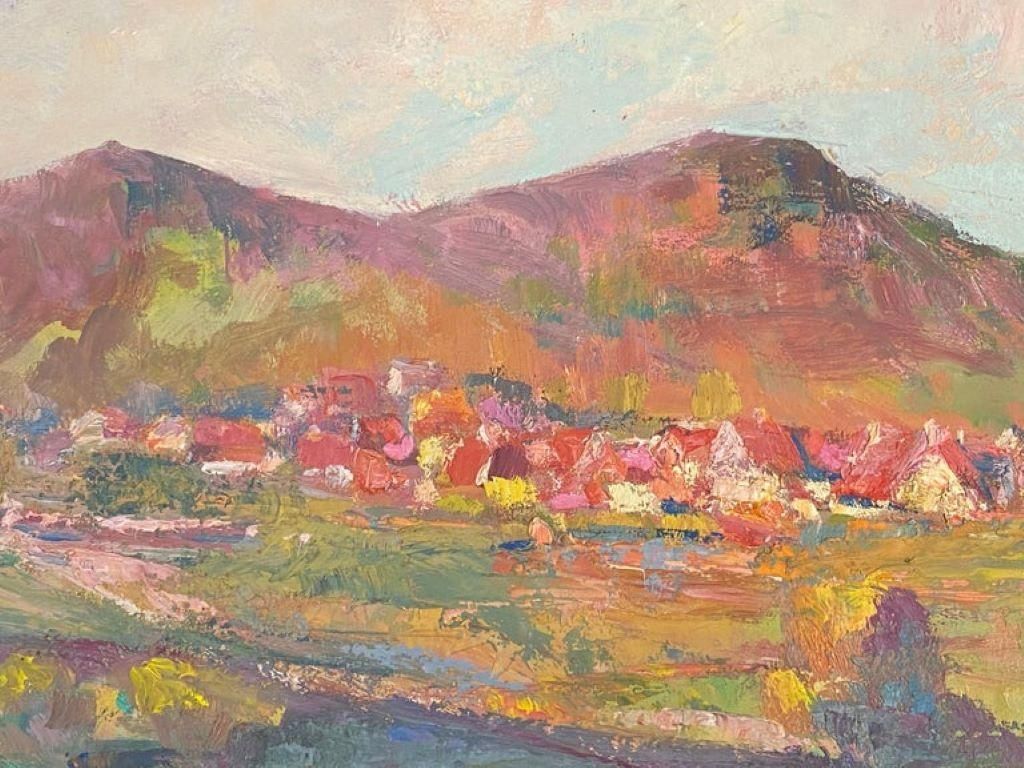 Leon Hatotvintage French Impressionist Oil Pink Sunset Over Provence Village1950 photo furniture
