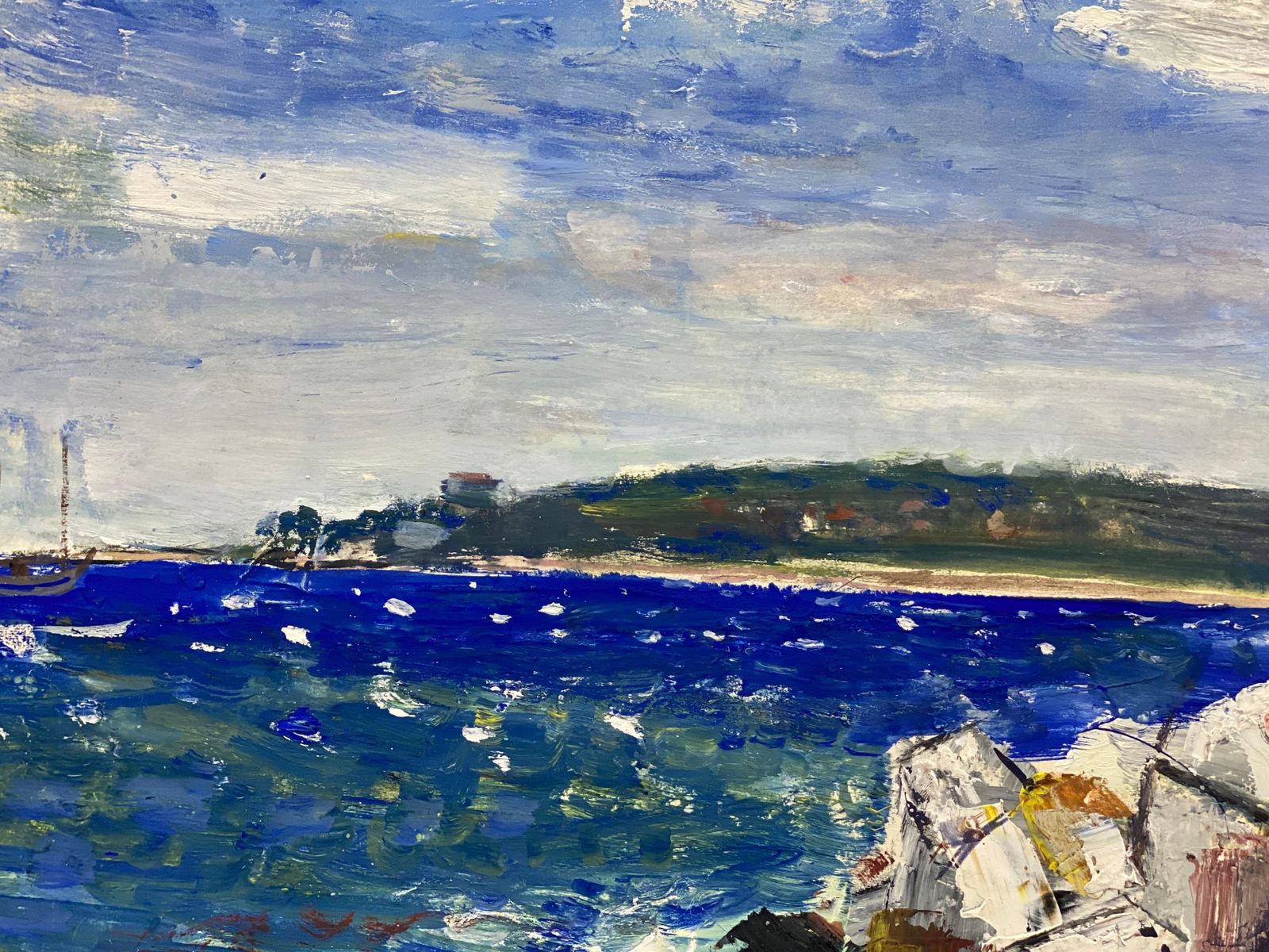 Unknownmid Century French Post Impressionist Painting, French Sea Over Rocks1950 photo furniture