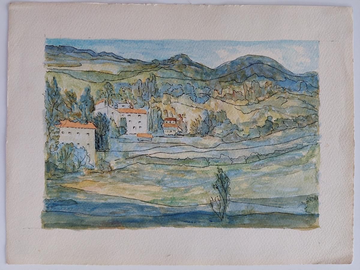 Bernard Labbe20th Century French Modernist Cubist Painting, French Fields20th Century photo furniture
