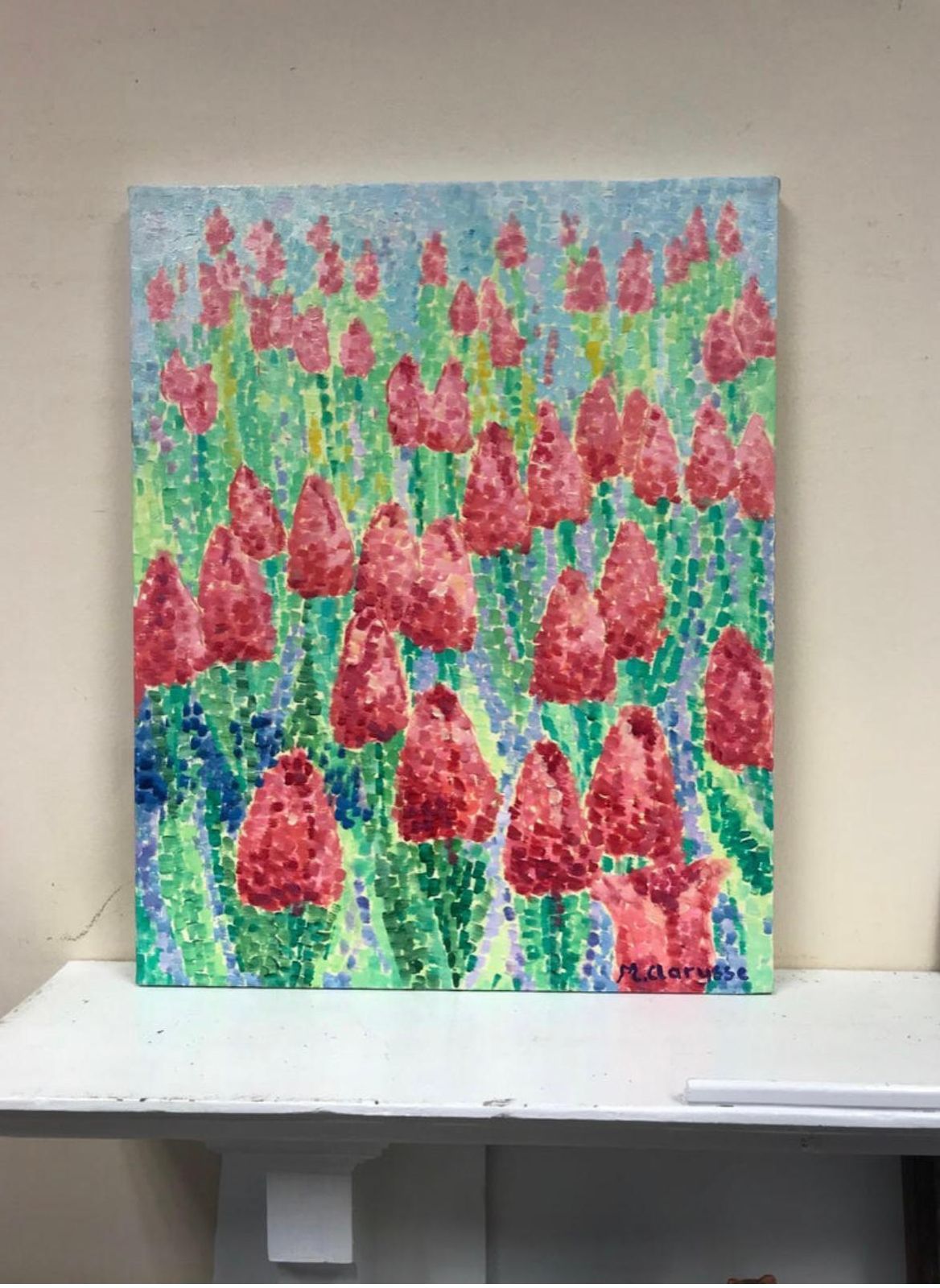 Unknownbright & Colorful French Pointillist Oil Painting   Field Of Pink Tulips2000 photo furniture