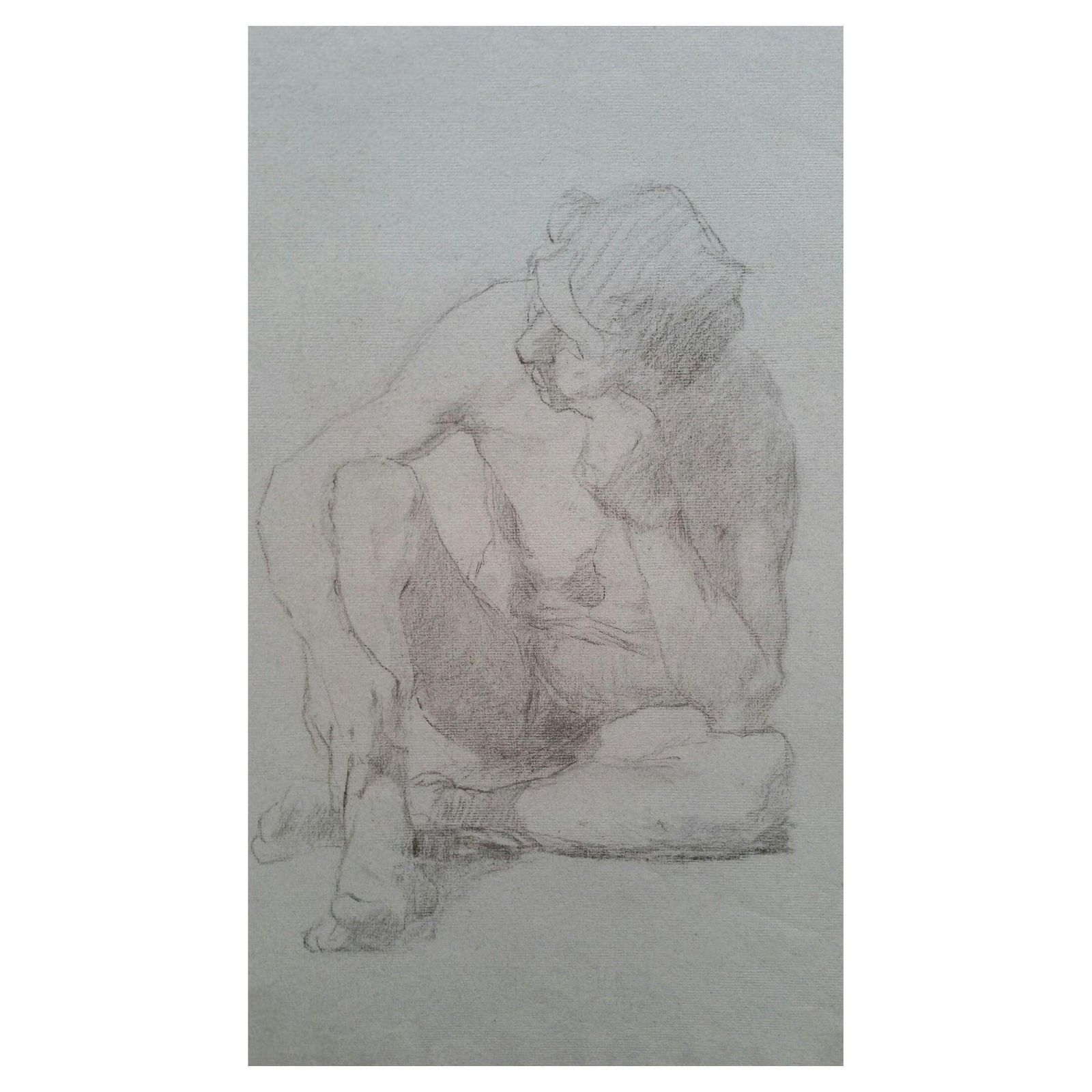 Unknownenglish Graphite Portrait Sketch Of Male Nude, Seatedcirca 1880 1905