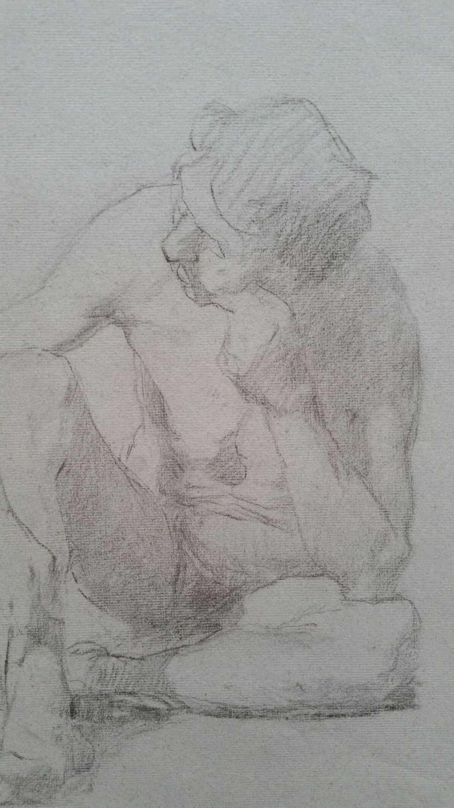 Unknownenglish Graphite Portrait Sketch Of Male Nude, Seatedcirca 1880 1905 photo for sale