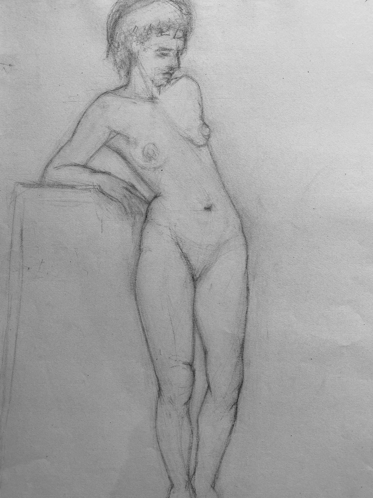Unknownmid 20th Century French Charcoal Drawing, Portrait Of A Standing Nude Womencirca 1950s photo furniture