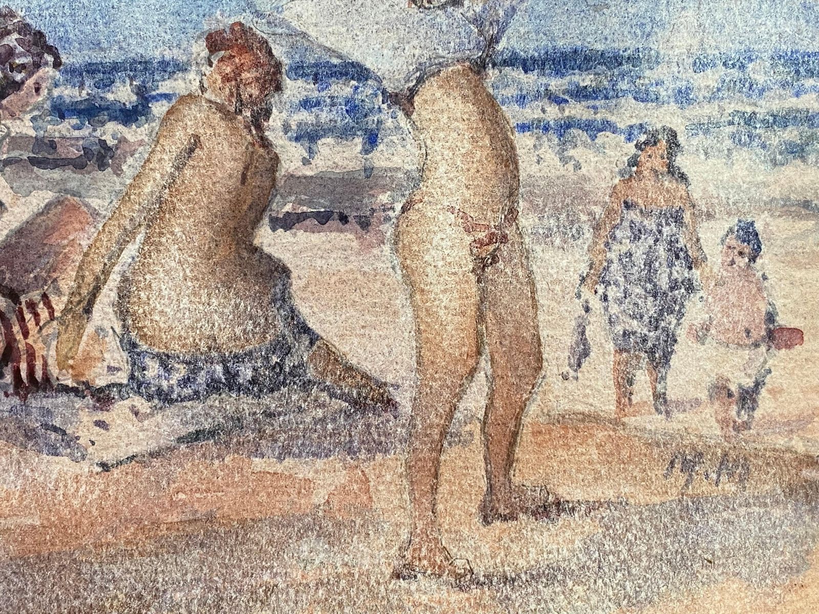 Unknownmaurice Mazeilie French Impressionist Watercolour   Girls Beach Day20th Century photo for sale
