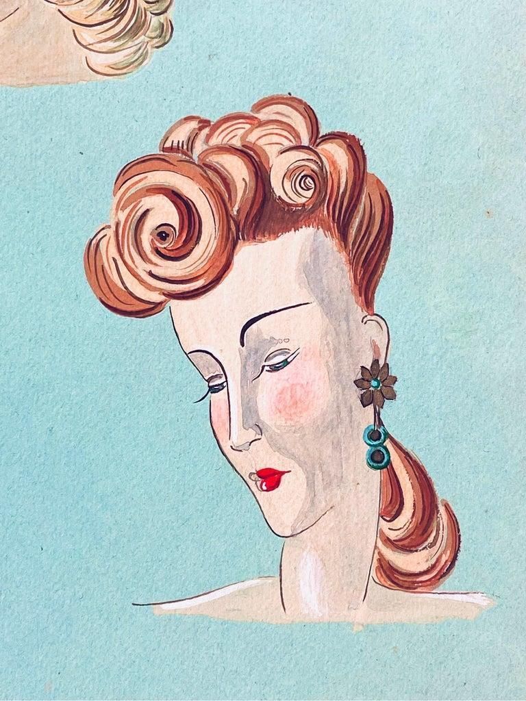Unknown1940's French Fashion Illustration, Elegant Three Women Face Portraitscirca 1940s photo for sale