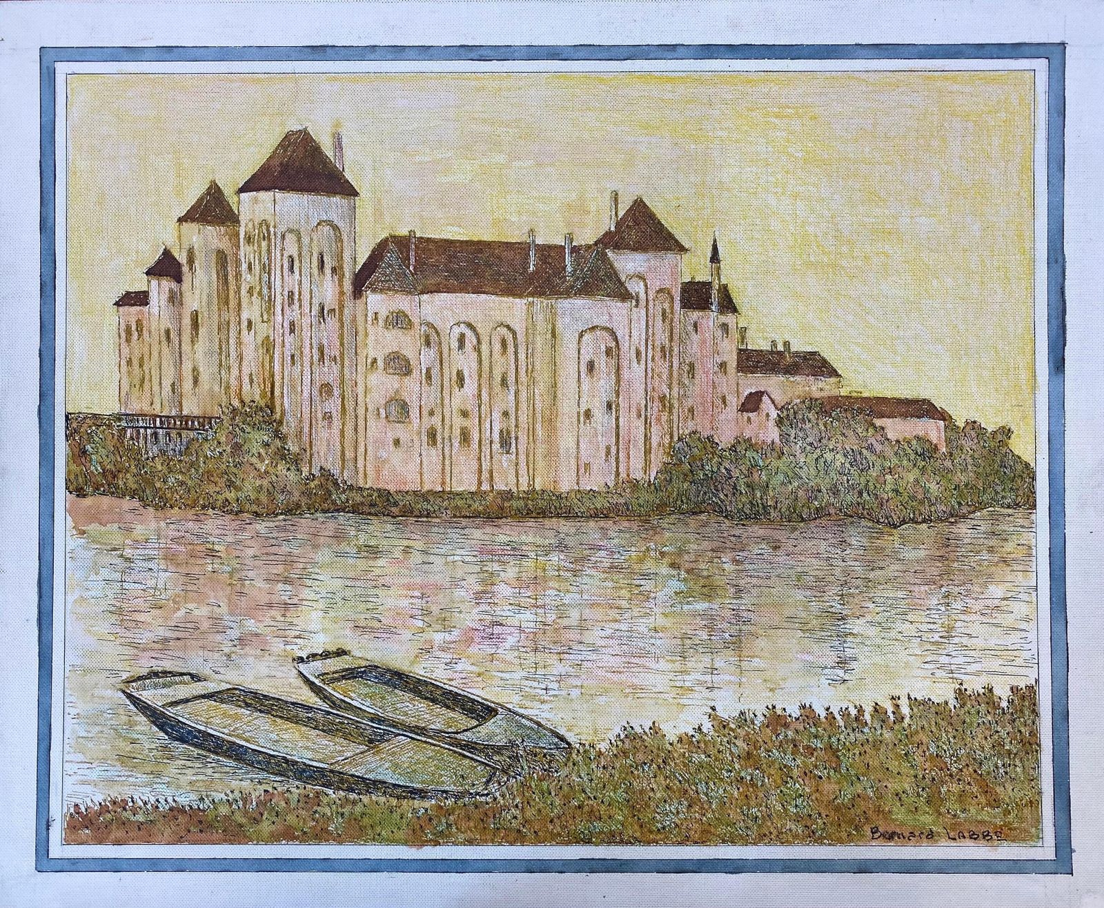 Unknown1950's French Modernist/ Cubist Painting Signed, French River Landscape1950 photo vinterior