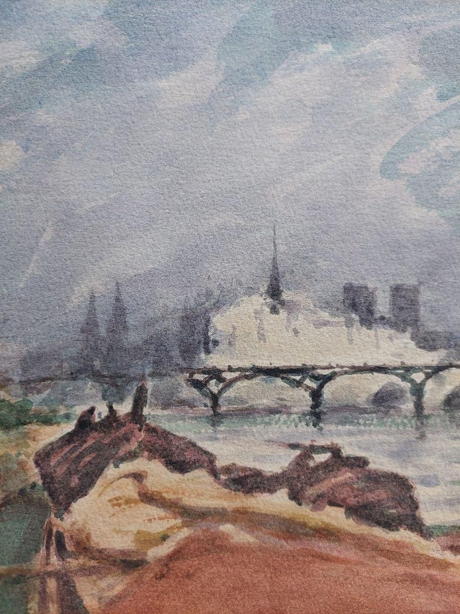 Unknownfrench Modernist Cubist Painting River Seine Paris20th Century photo buy